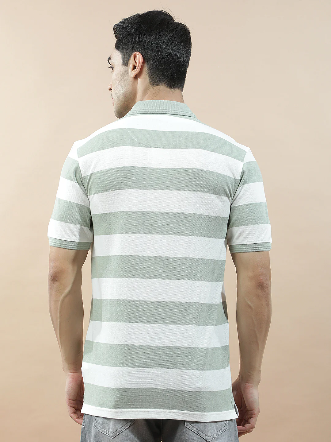 T-Shirt for Men | Breathable & Soft with Color Fastness Regular Fit Polo Neck Poly Cotton Fabric Striped Pattern - Image 2