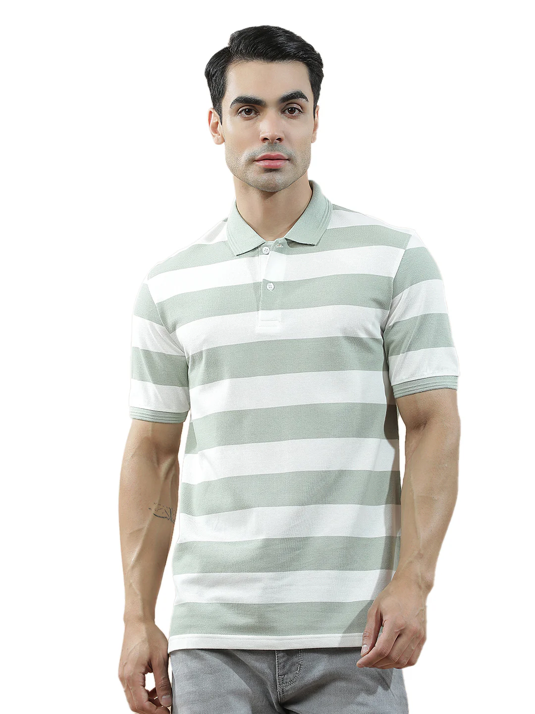 T-Shirt for Men | Breathable & Soft with Color Fastness Regular Fit Polo Neck Poly Cotton Fabric Striped Pattern - Image 4