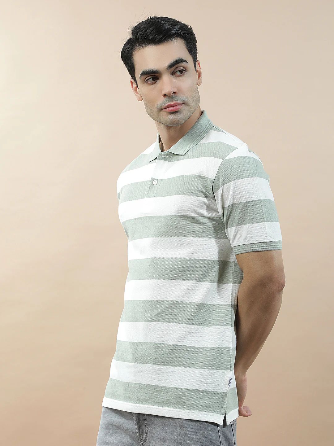 T-Shirt for Men | Breathable & Soft with Color Fastness Regular Fit Polo Neck Poly Cotton Fabric Striped Pattern - Image 5