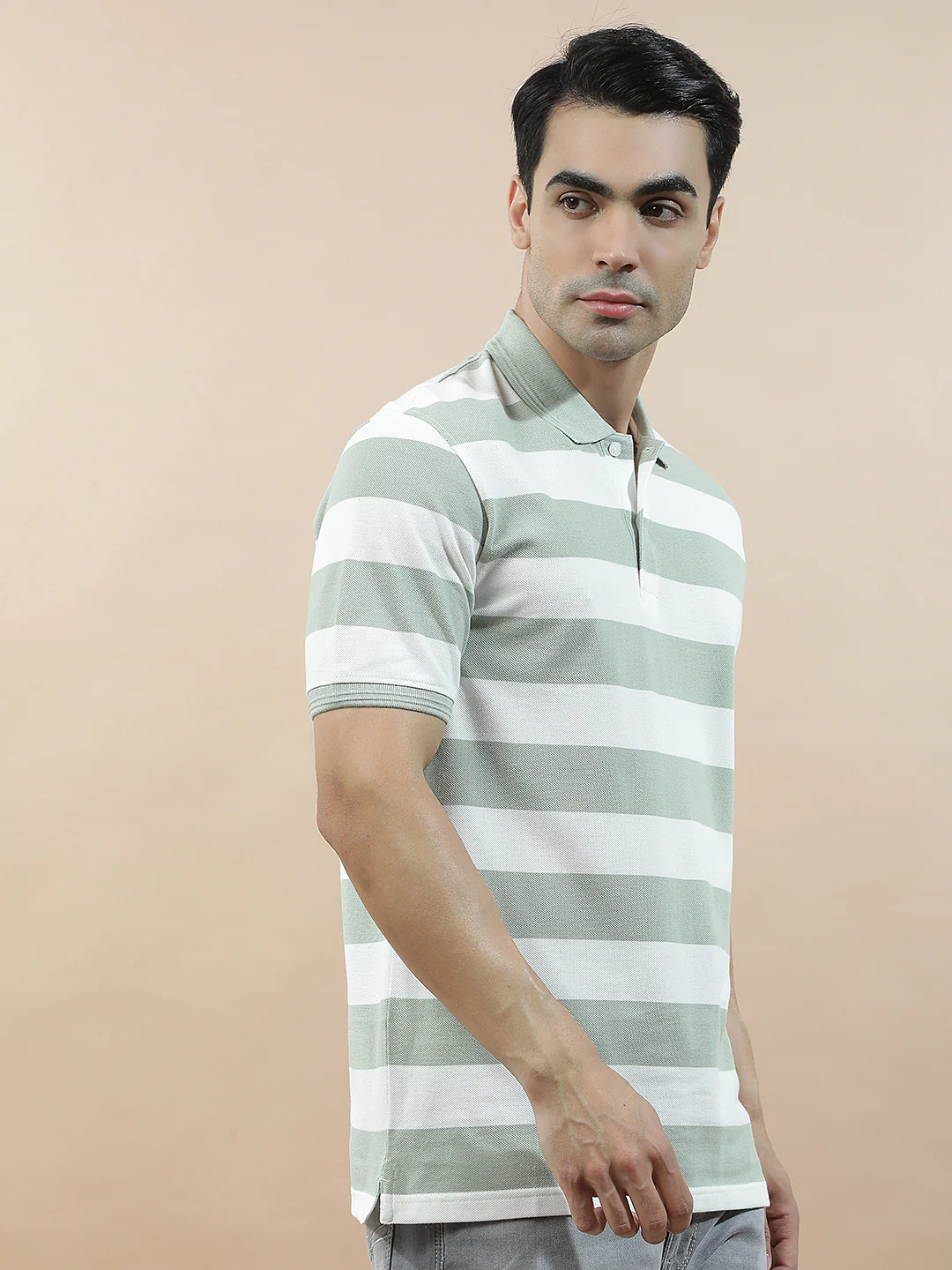 T-Shirt for Men | Breathable & Soft with Color Fastness Regular Fit Polo Neck Poly Cotton Fabric Striped Pattern - Image 6