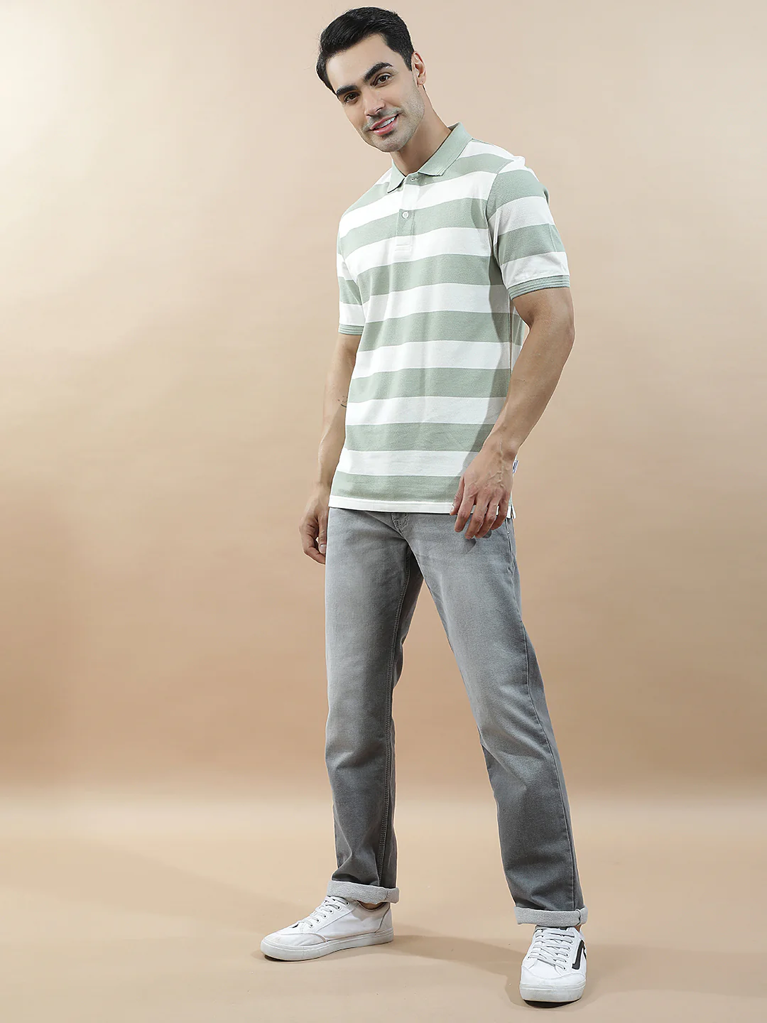 T-Shirt for Men | Breathable & Soft with Color Fastness Regular Fit Polo Neck Poly Cotton Fabric Striped Pattern - Image 8