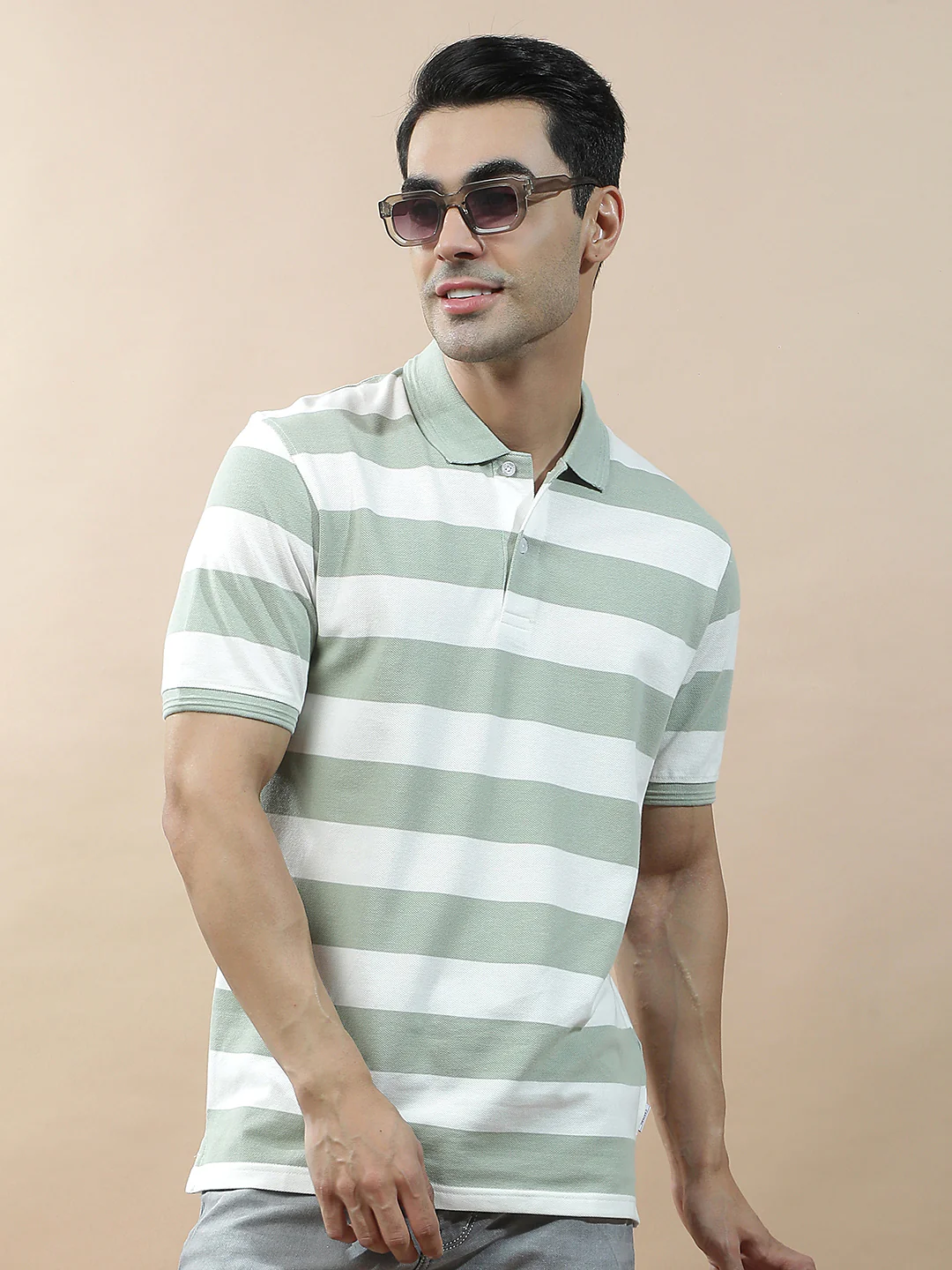 T-Shirt for Men | Breathable & Soft with Color Fastness Regular Fit Polo Neck Poly Cotton Fabric Striped Pattern - Image 9