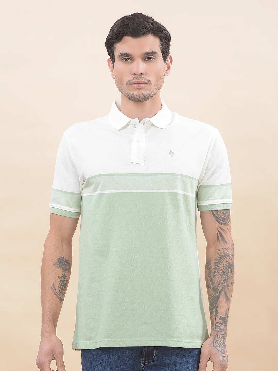 T-Shirt for Men | Breathable & Soft with Color Fastness Regular Fit Polo Neck Poly Cotton Fabric Striped Pattern