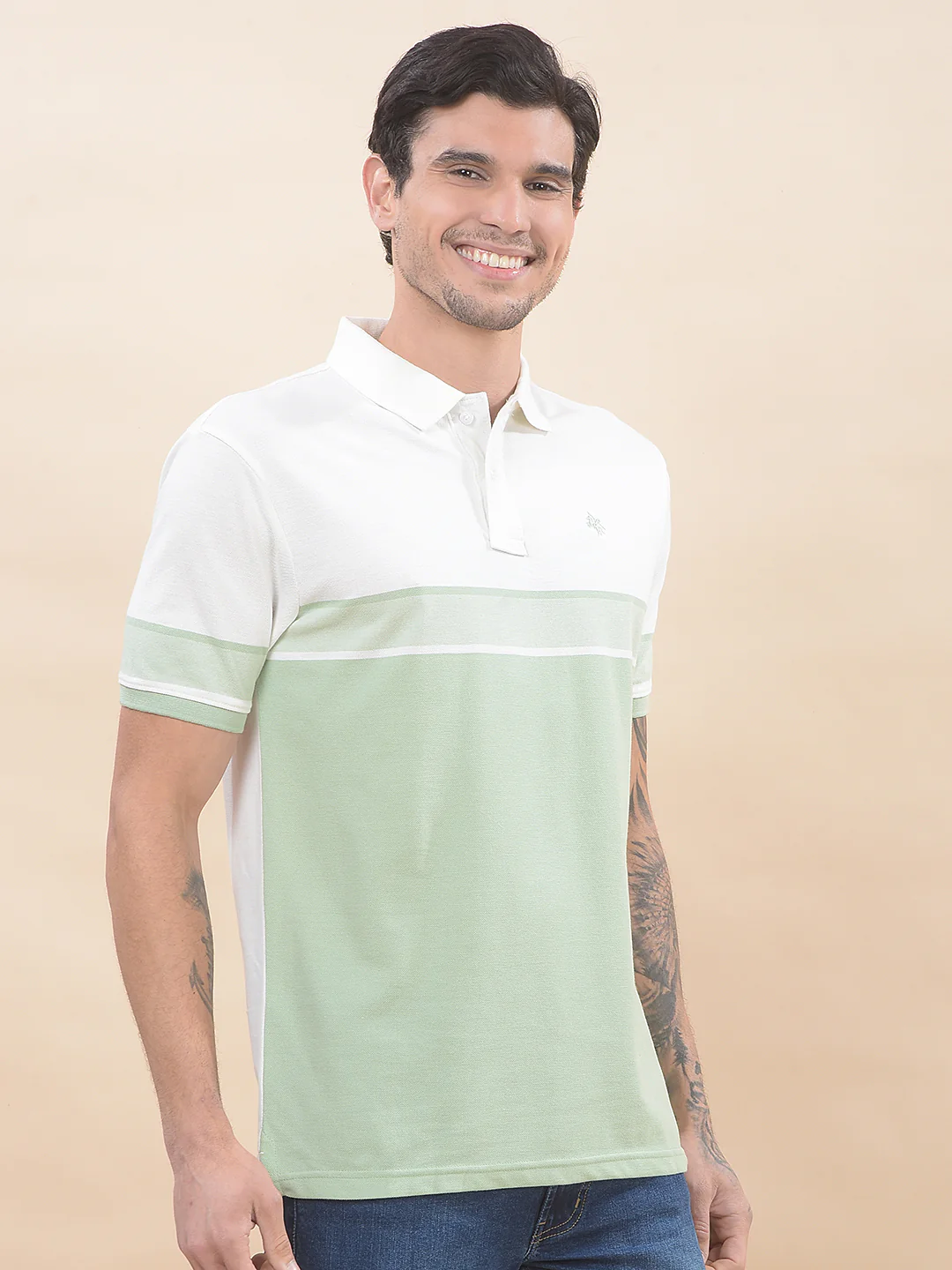 T-Shirt for Men | Breathable & Soft with Color Fastness Regular Fit Polo Neck Poly Cotton Fabric Striped Pattern - Image 2