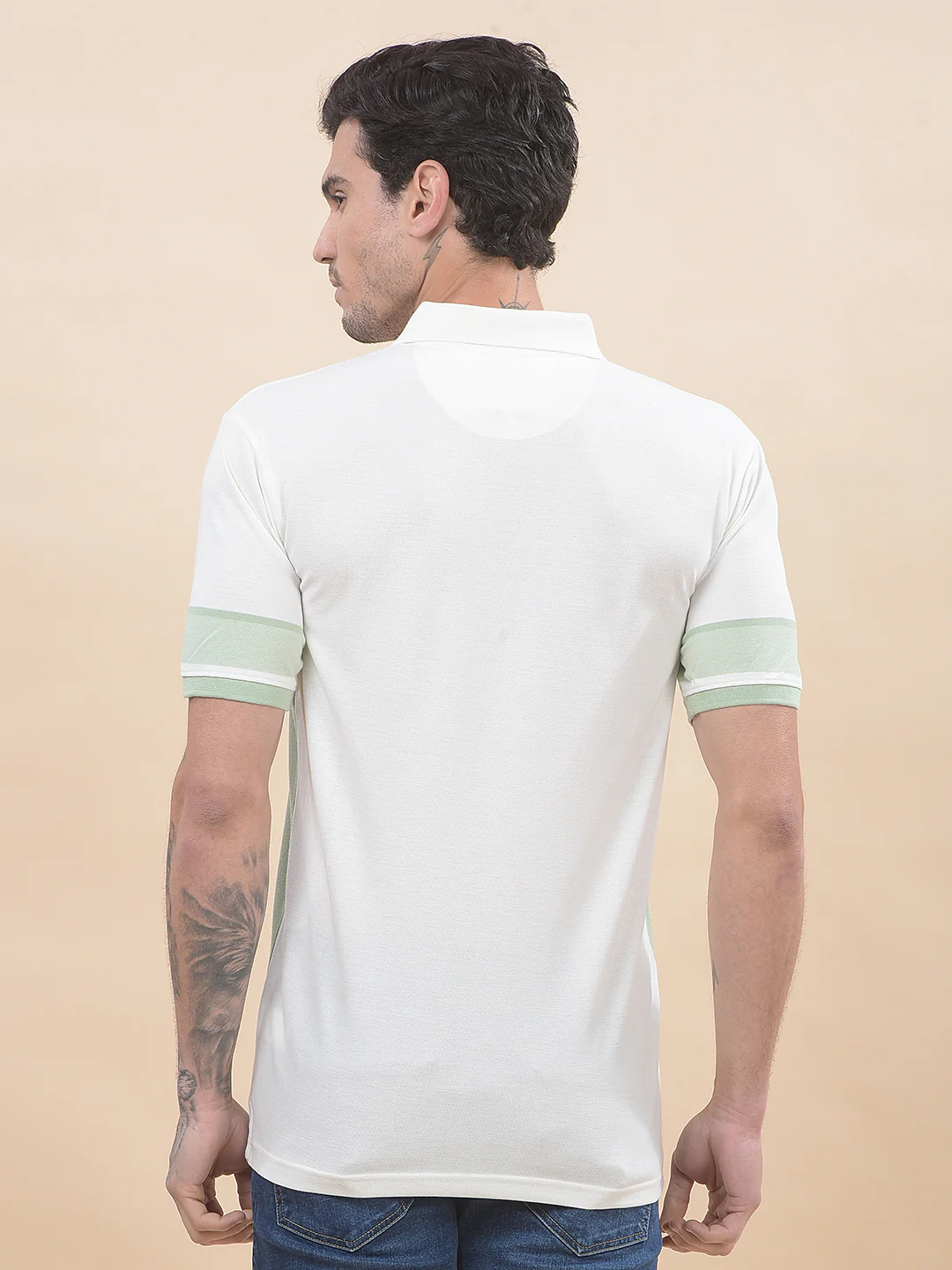 T-Shirt for Men | Breathable & Soft with Color Fastness Regular Fit Polo Neck Poly Cotton Fabric Striped Pattern - Image 4