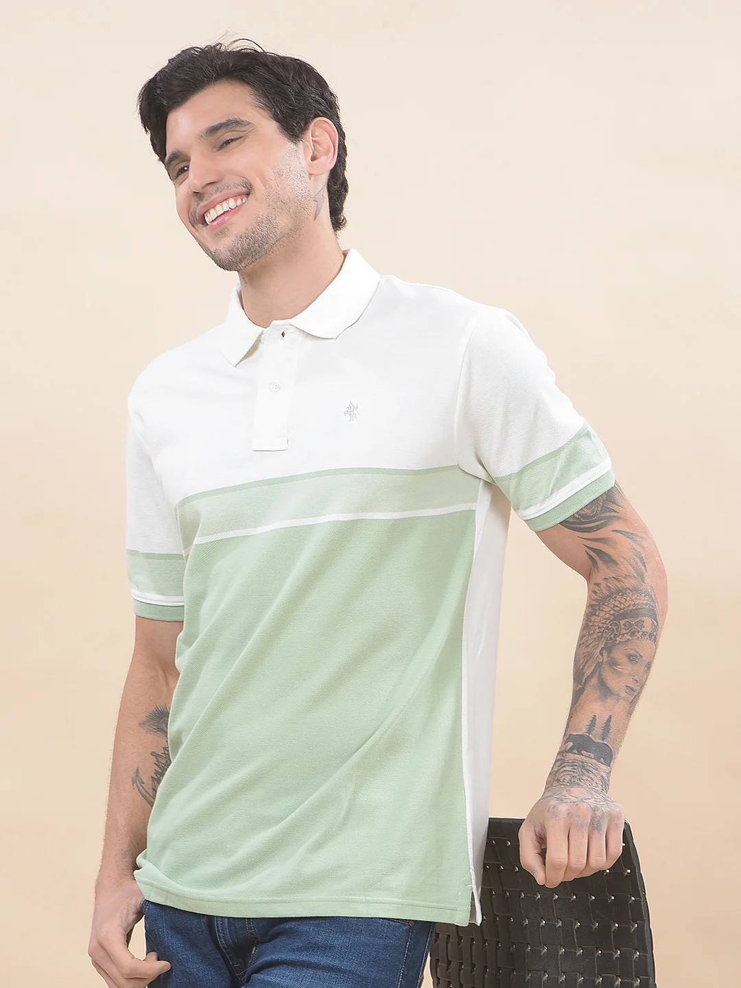 T-Shirt for Men | Breathable & Soft with Color Fastness Regular Fit Polo Neck Poly Cotton Fabric Striped Pattern - Image 5