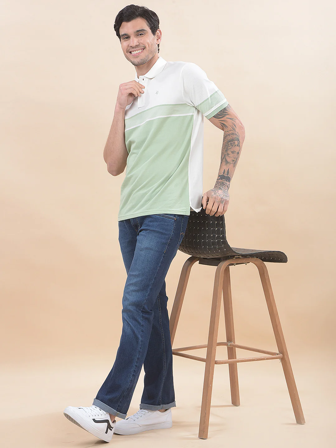 T-Shirt for Men | Breathable & Soft with Color Fastness Regular Fit Polo Neck Poly Cotton Fabric Striped Pattern - Image 6