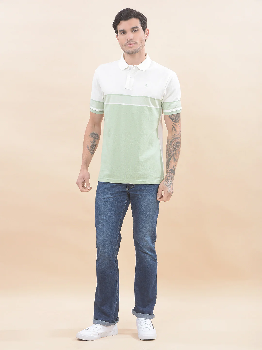 T-Shirt for Men | Breathable & Soft with Color Fastness Regular Fit Polo Neck Poly Cotton Fabric Striped Pattern - Image 7