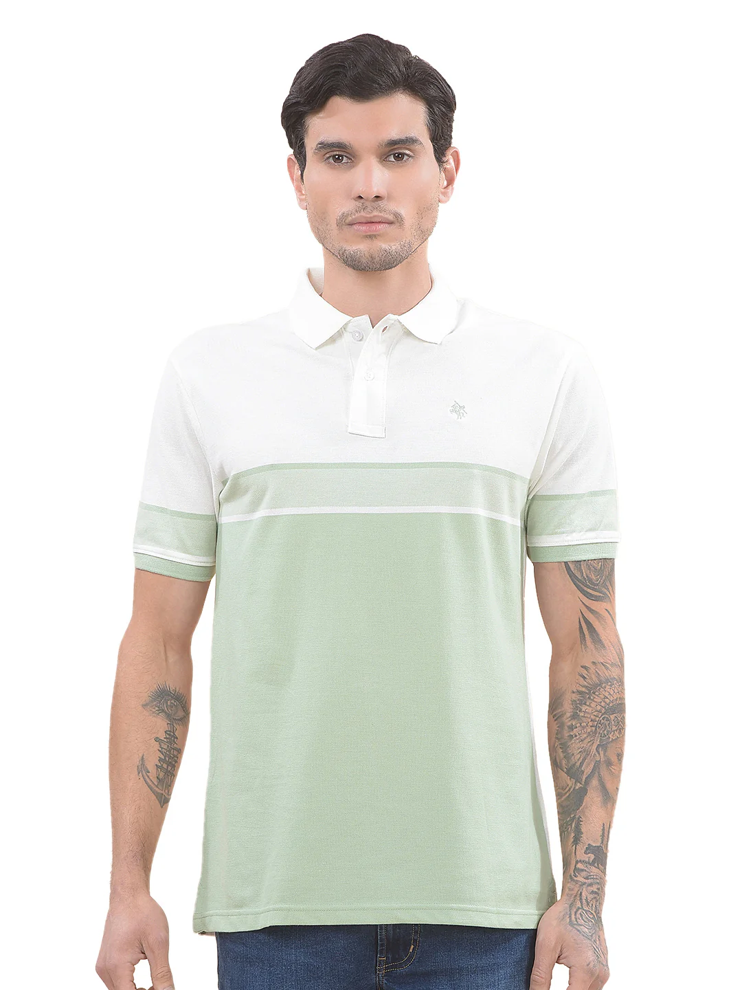 T-Shirt for Men | Breathable & Soft with Color Fastness Regular Fit Polo Neck Poly Cotton Fabric Striped Pattern - Image 9