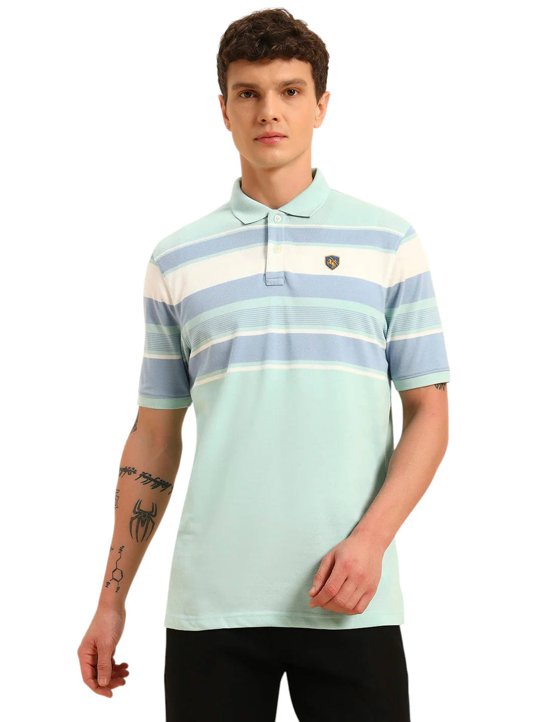 T-Shirt for Men | Breathable & Soft with Color Fastness Regular Fit Polo Neck Poly Cotton Fabric Striped Pattern - Image 3