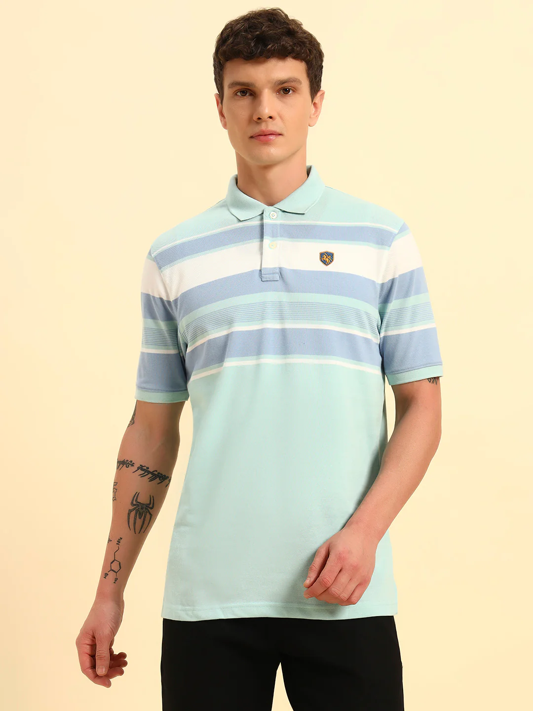 T-Shirt for Men | Breathable & Soft with Color Fastness Regular Fit Polo Neck Poly Cotton Fabric Striped Pattern - Image 4