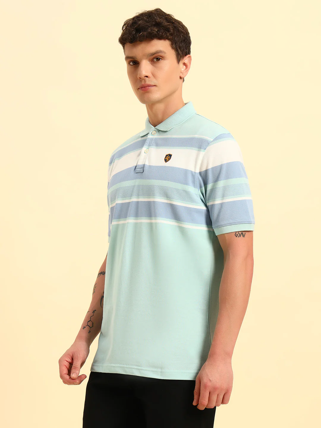 T-Shirt for Men | Breathable & Soft with Color Fastness Regular Fit Polo Neck Poly Cotton Fabric Striped Pattern - Image 5