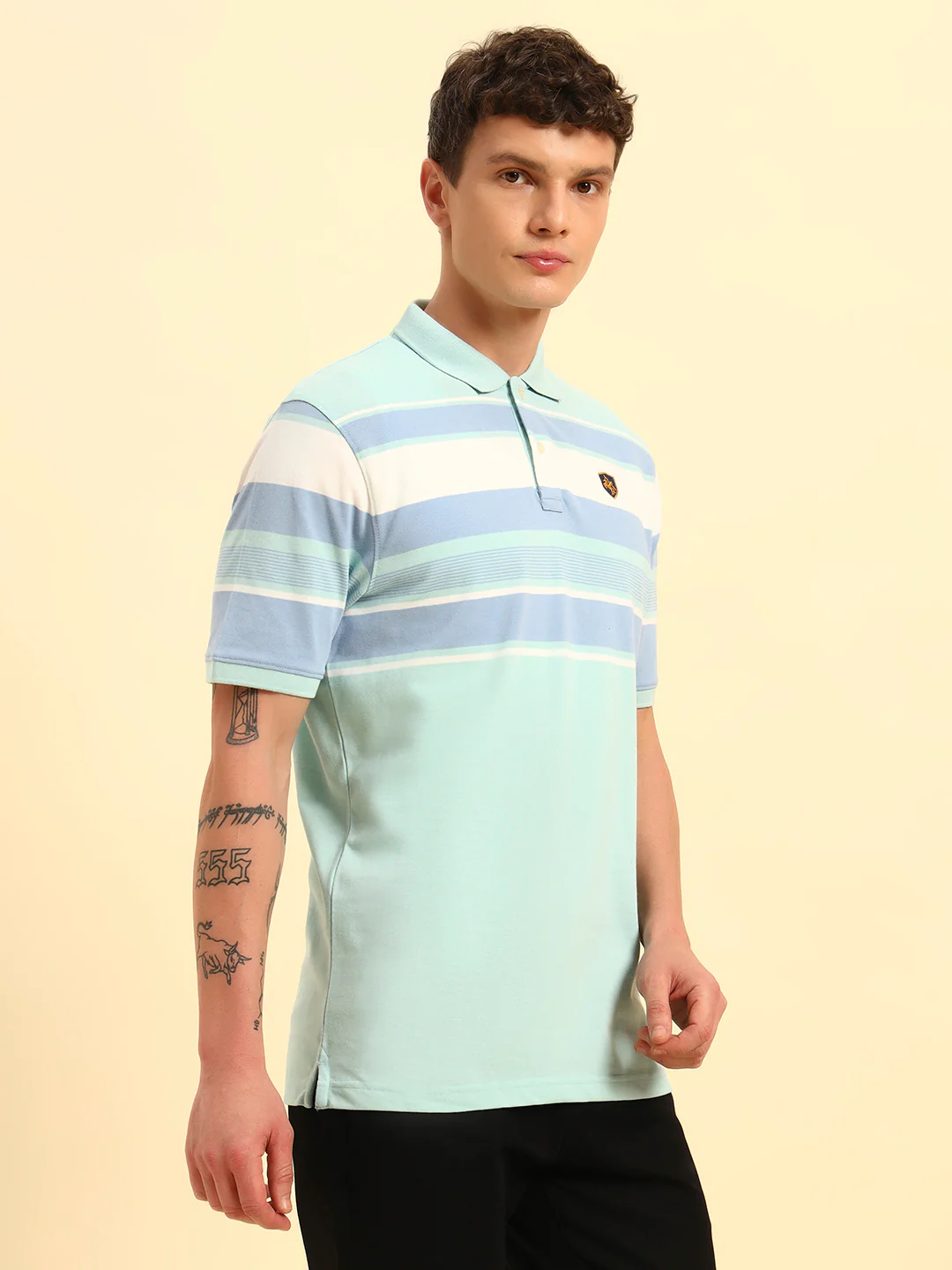 T-Shirt for Men | Breathable & Soft with Color Fastness Regular Fit Polo Neck Poly Cotton Fabric Striped Pattern - Image 6