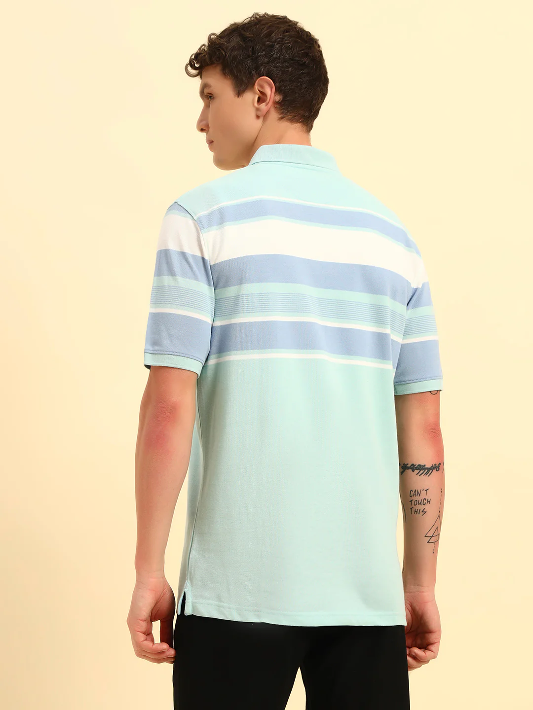 T-Shirt for Men | Breathable & Soft with Color Fastness Regular Fit Polo Neck Poly Cotton Fabric Striped Pattern - Image 7