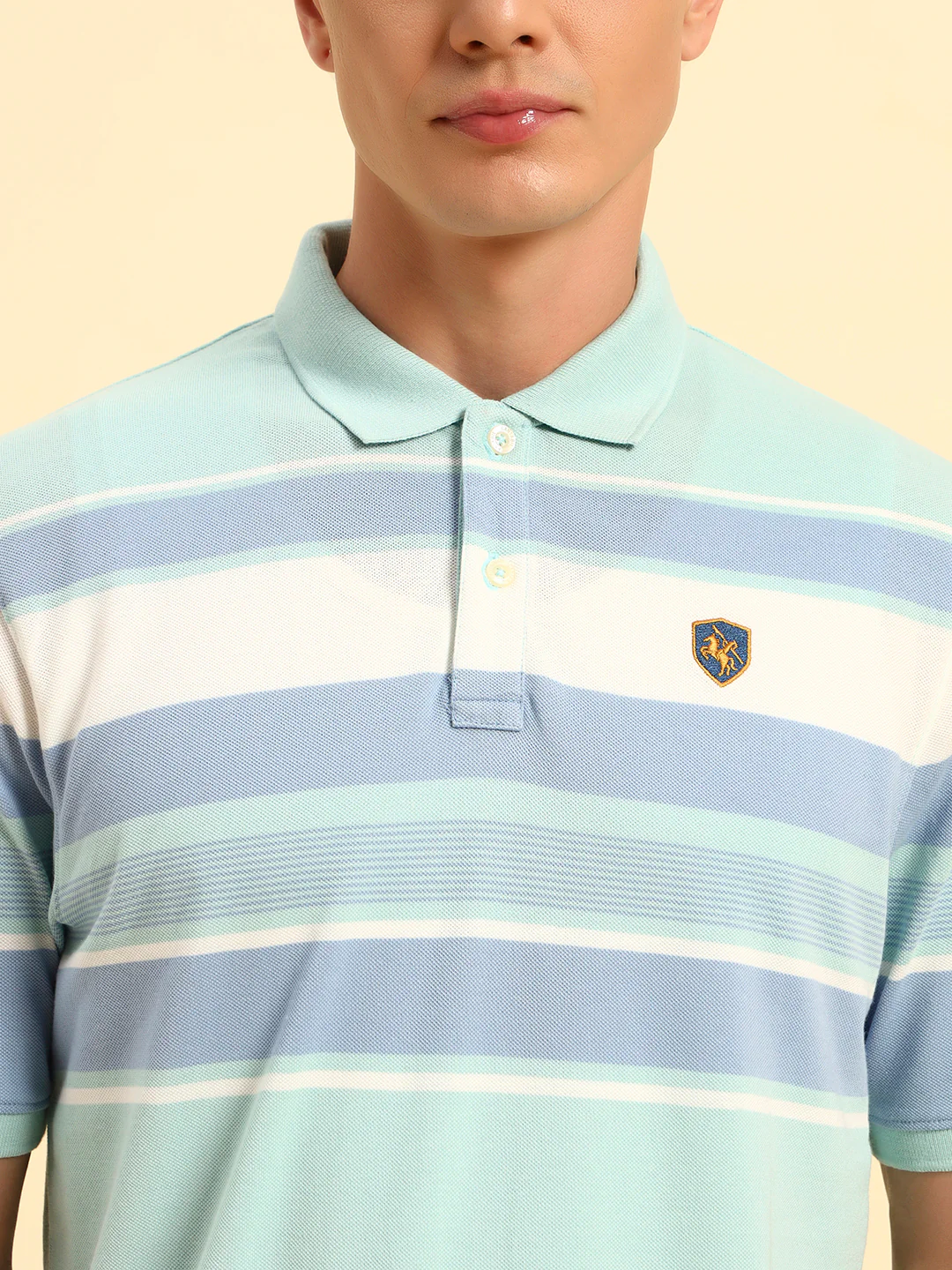 T-Shirt for Men | Breathable & Soft with Color Fastness Regular Fit Polo Neck Poly Cotton Fabric Striped Pattern - Image 8