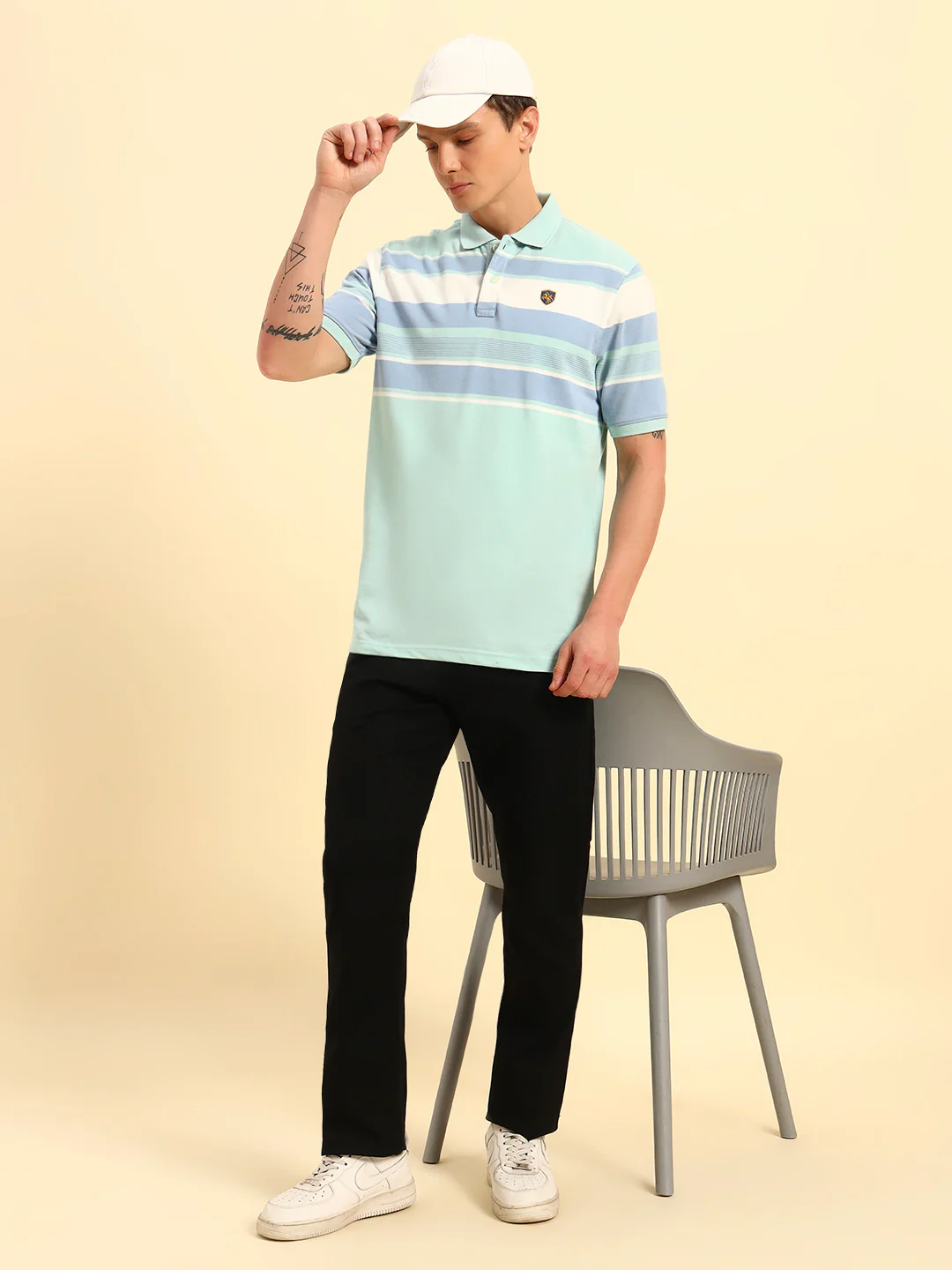T-Shirt for Men | Breathable & Soft with Color Fastness Regular Fit Polo Neck Poly Cotton Fabric Striped Pattern - Image 9