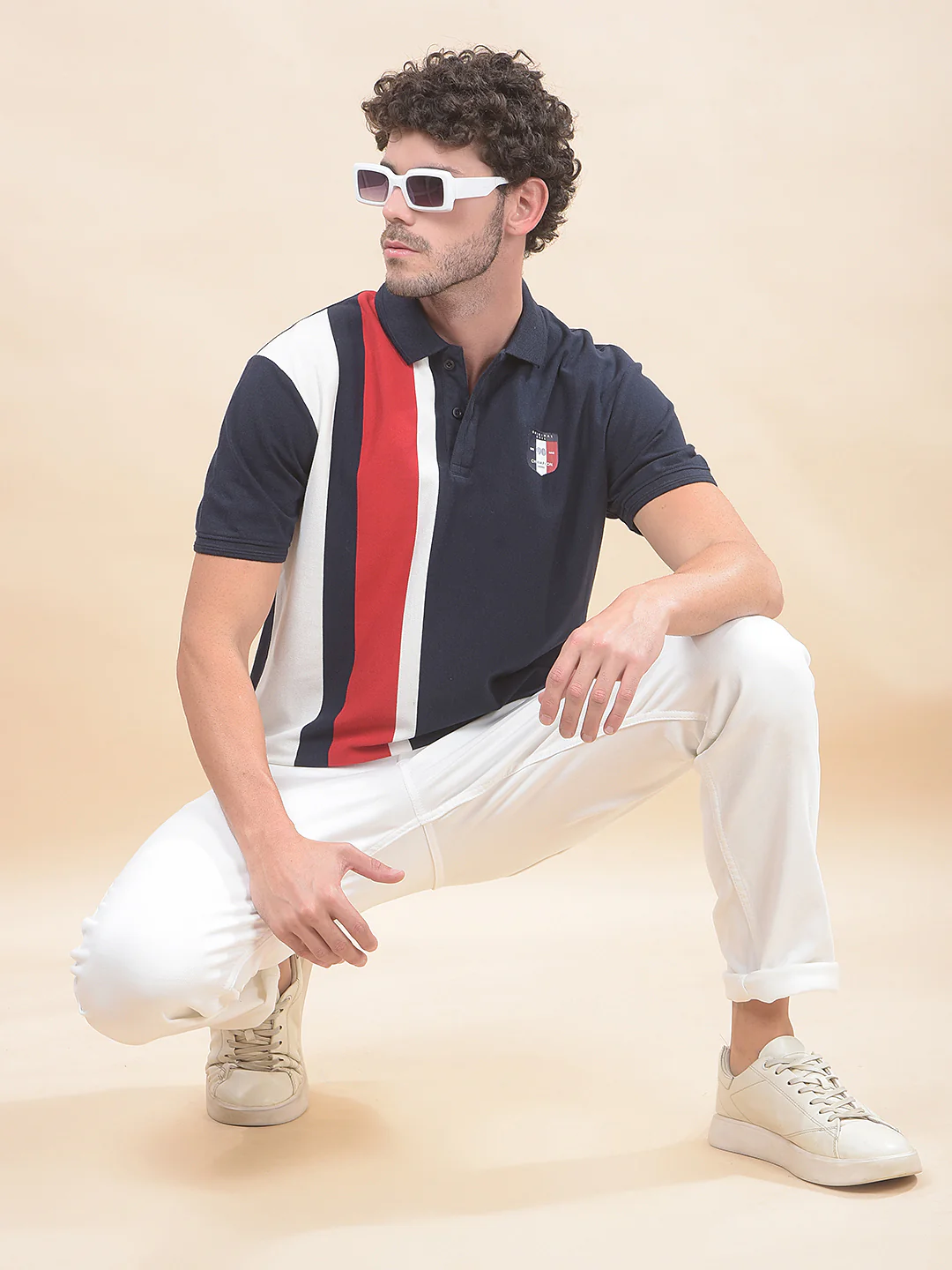 T-Shirt for Men | Breathable & Soft with Color Fastness Regular Fit Polo Neck Poly Cotton Fabric Striped Pattern
