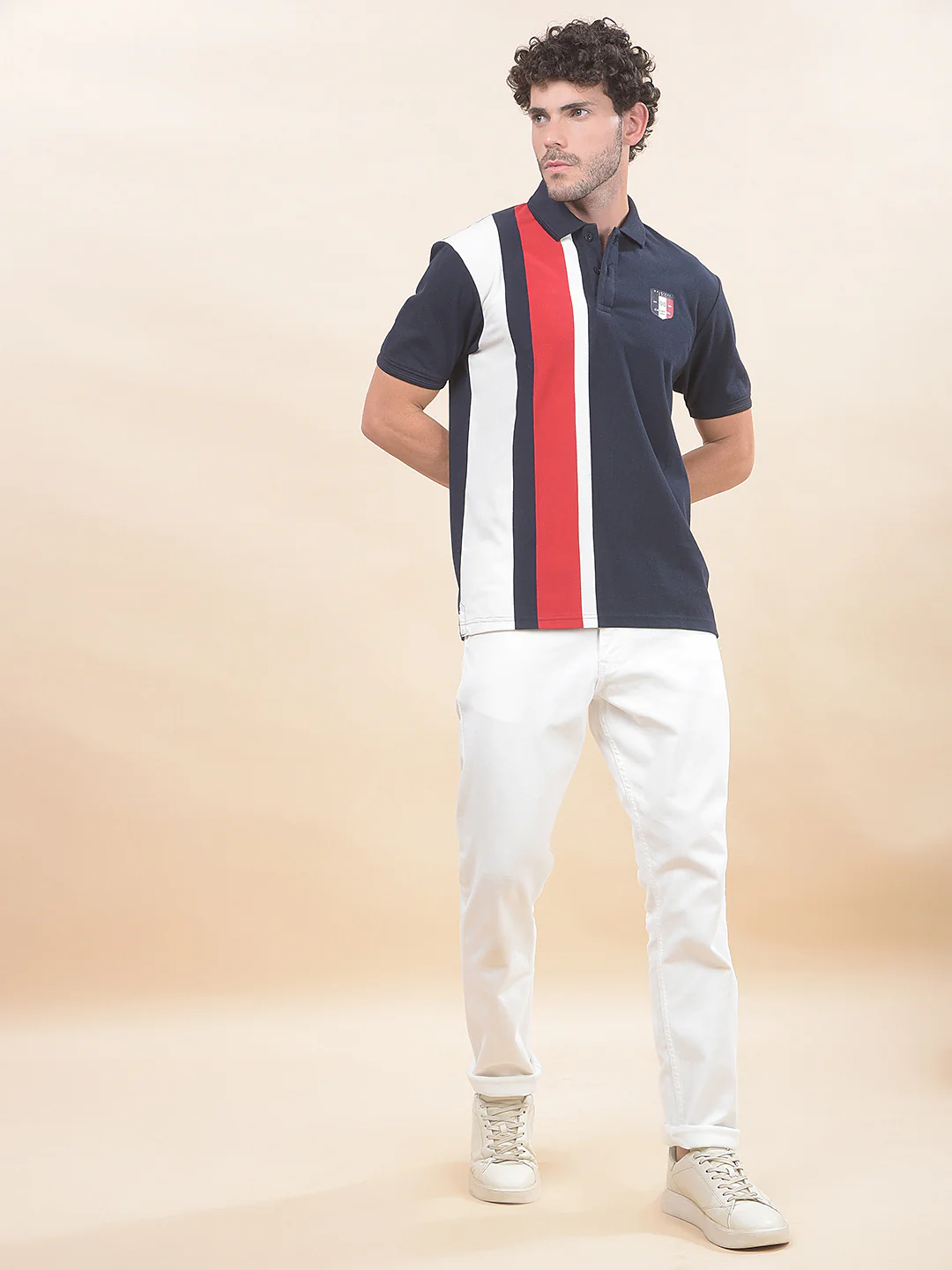 T-Shirt for Men | Breathable & Soft with Color Fastness Regular Fit Polo Neck Poly Cotton Fabric Striped Pattern - Image 2
