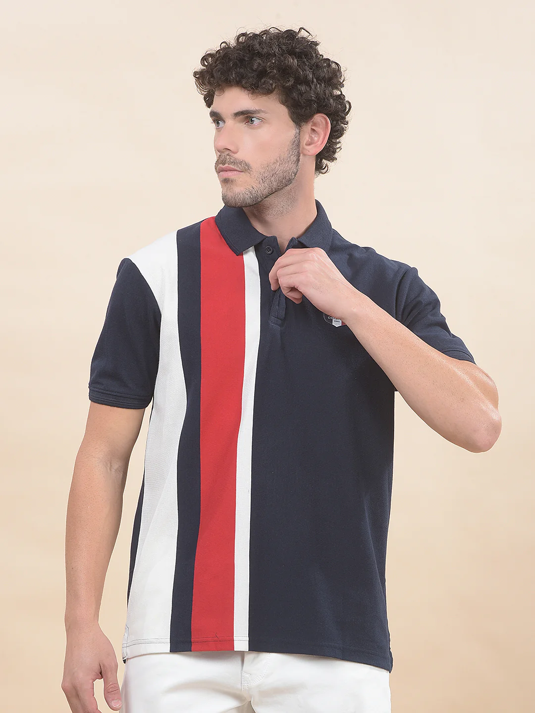 T-Shirt for Men | Breathable & Soft with Color Fastness Regular Fit Polo Neck Poly Cotton Fabric Striped Pattern - Image 4