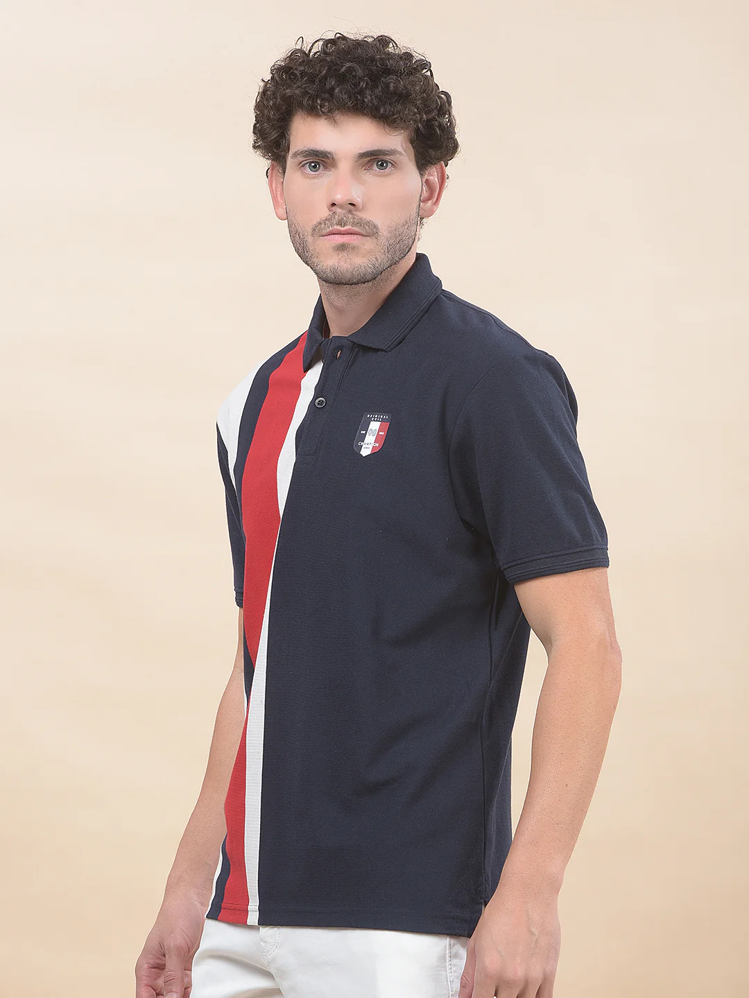T-Shirt for Men | Breathable & Soft with Color Fastness Regular Fit Polo Neck Poly Cotton Fabric Striped Pattern - Image 5