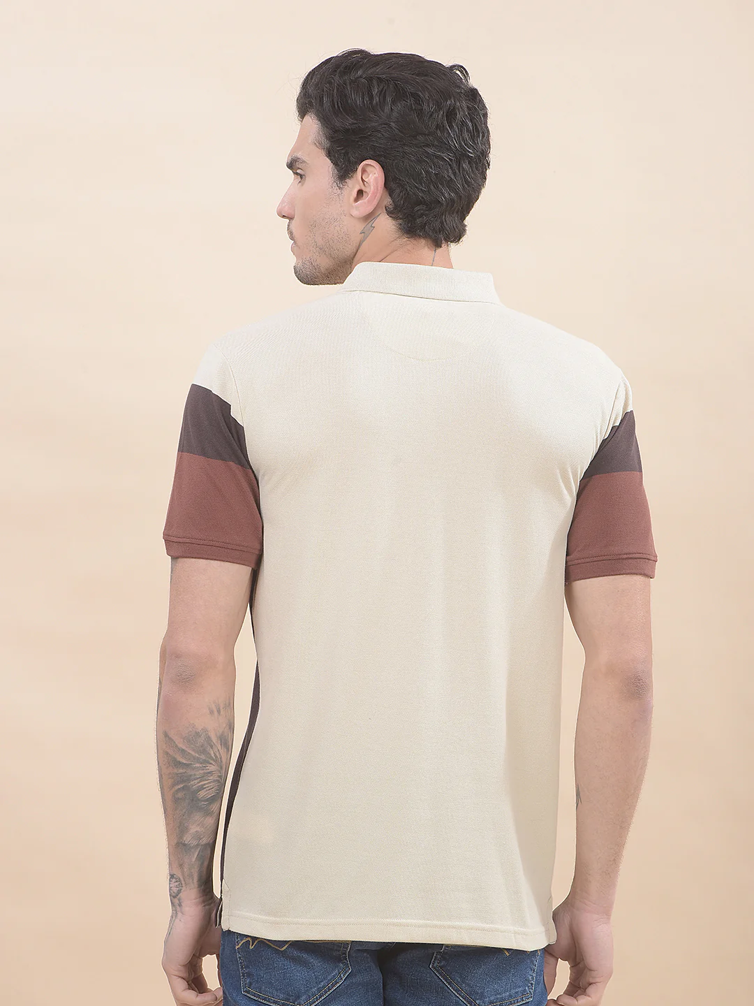 T-Shirt for Men | Breathable & Soft with Color Fastness Regular Fit Polo Neck Poly Cotton Fabric Striped Pattern - Image 3