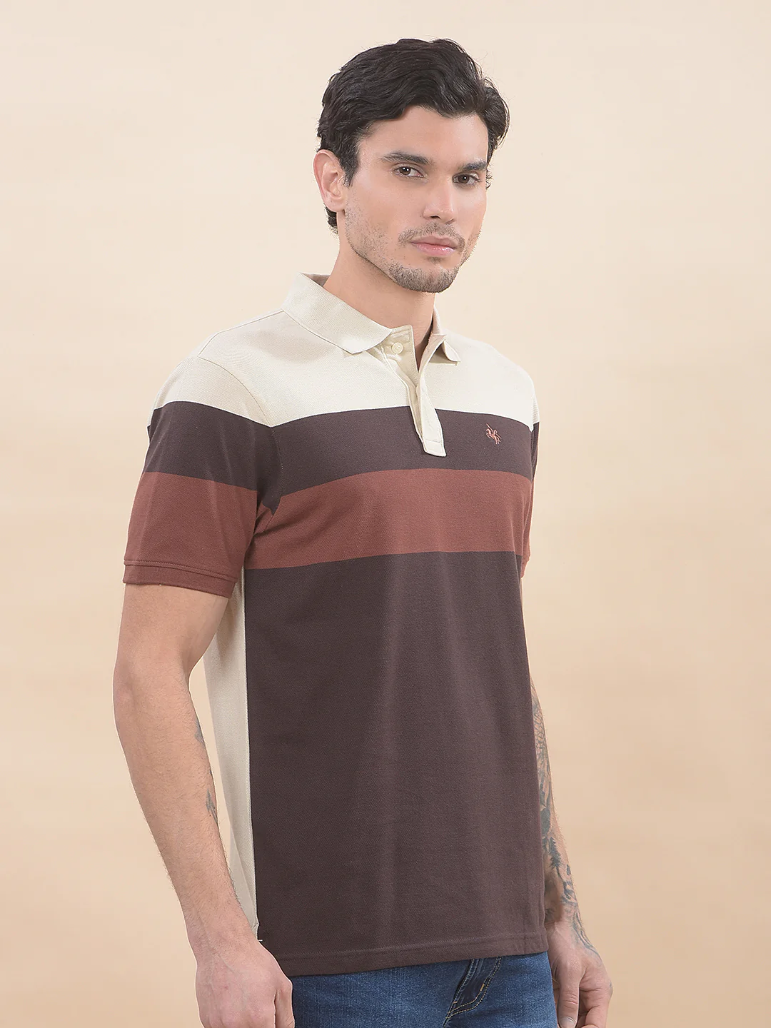 T-Shirt for Men | Breathable & Soft with Color Fastness Regular Fit Polo Neck Poly Cotton Fabric Striped Pattern - Image 6