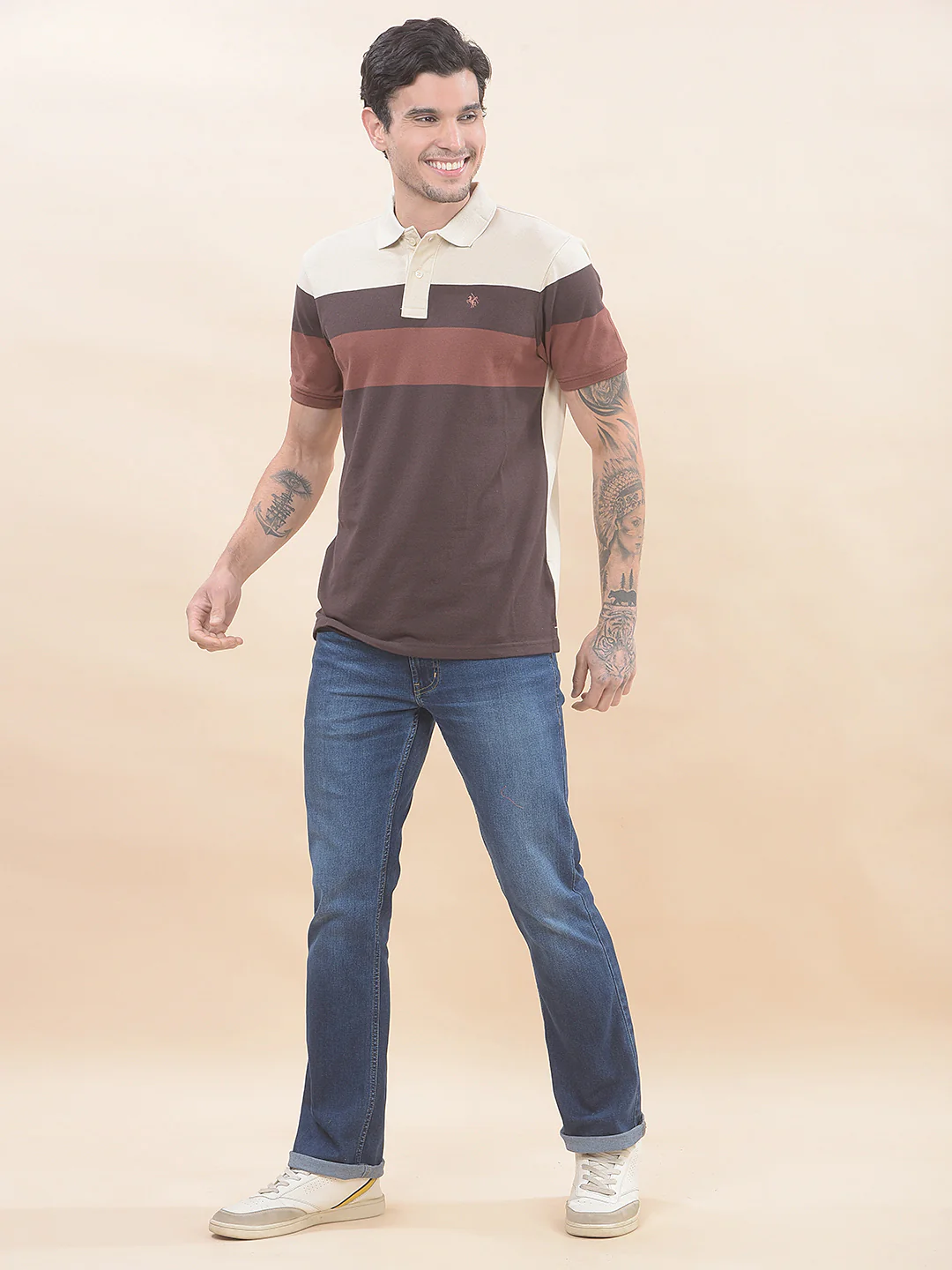 T-Shirt for Men | Breathable & Soft with Color Fastness Regular Fit Polo Neck Poly Cotton Fabric Striped Pattern - Image 8
