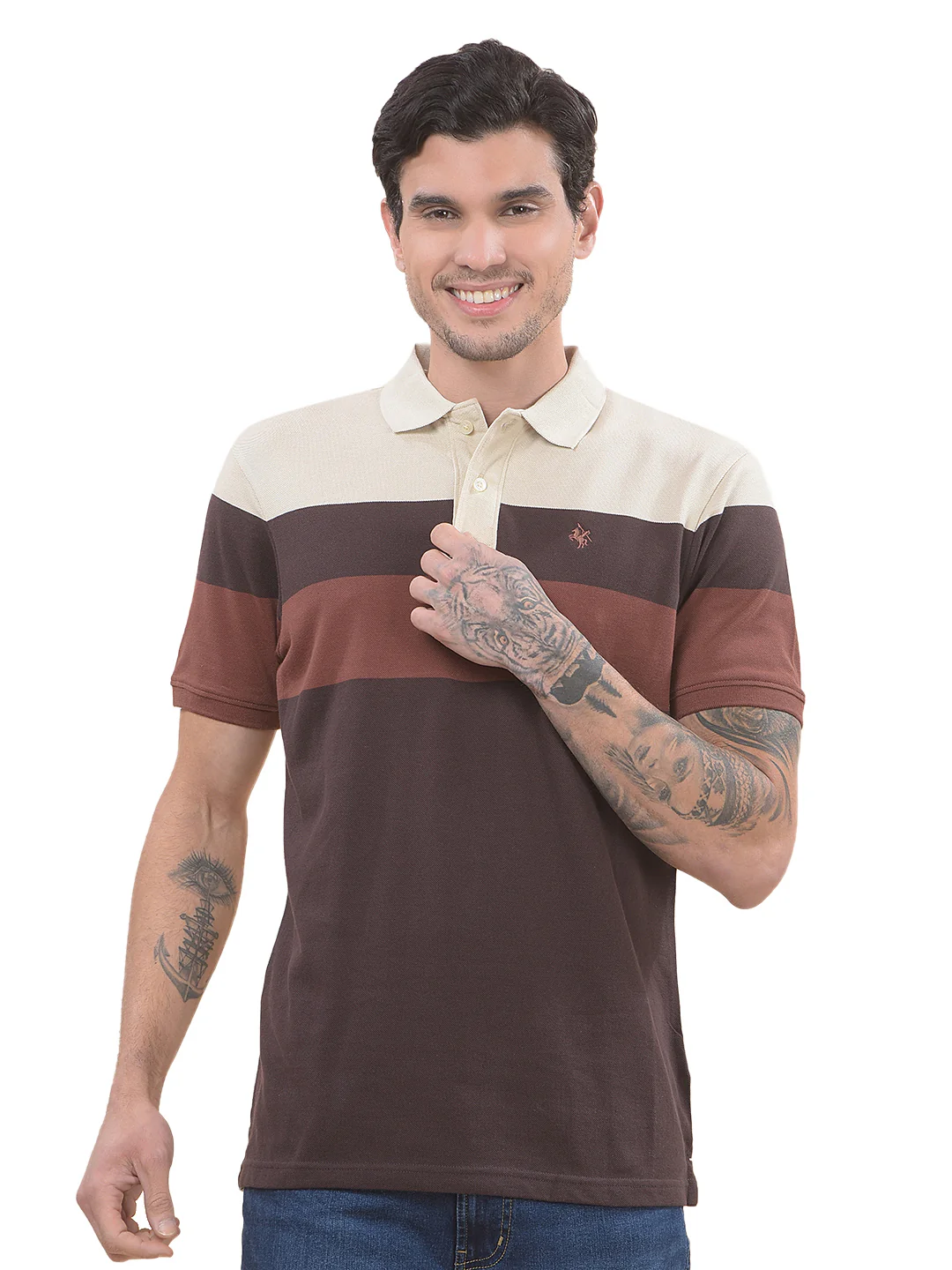 T-Shirt for Men | Breathable & Soft with Color Fastness Regular Fit Polo Neck Poly Cotton Fabric Striped Pattern - Image 9