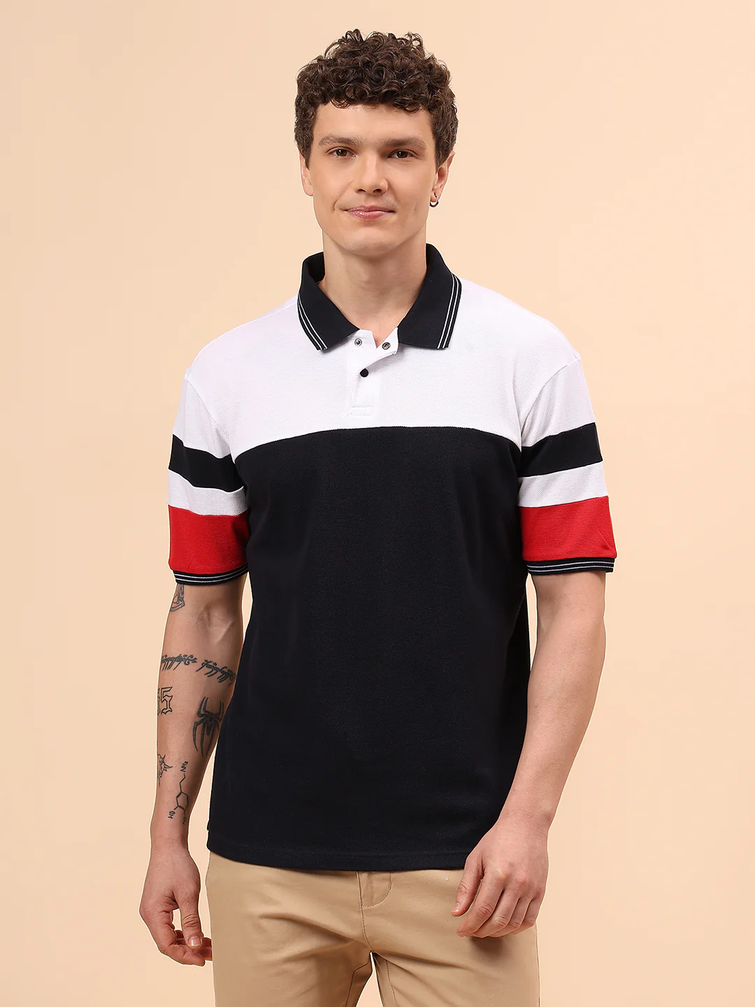 T-Shirt for Men | Breathable & Soft with Color Fastness Regular Fit Polo Neck Poly Cotton Fabric Colour Block Pattern - Image 3