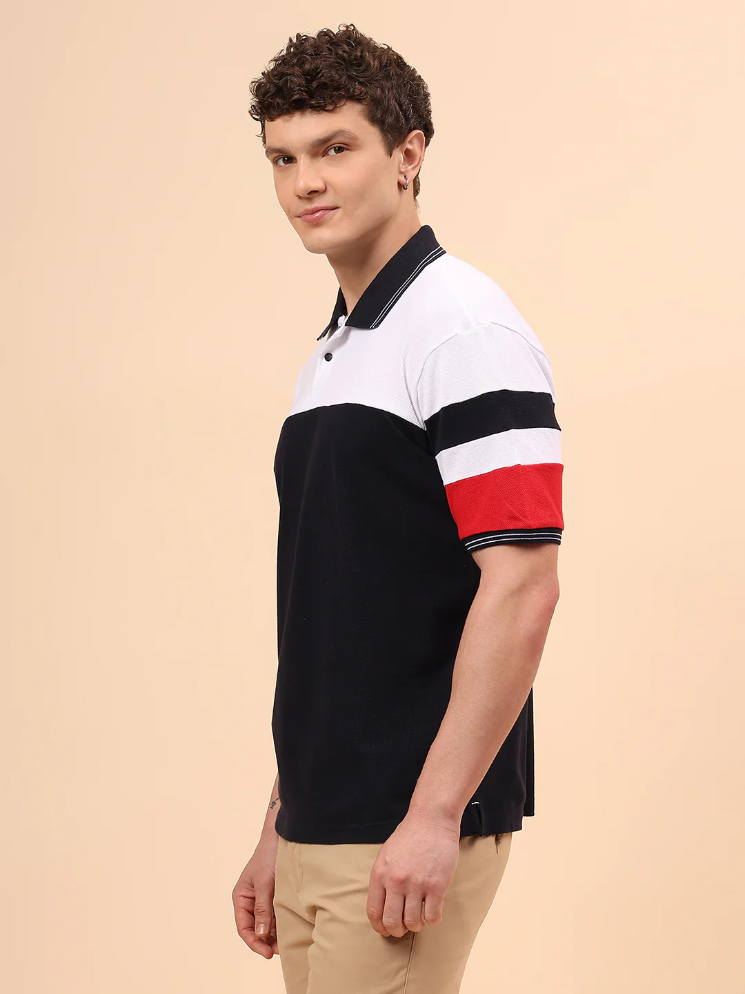 T-Shirt for Men | Breathable & Soft with Color Fastness Regular Fit Polo Neck Poly Cotton Fabric Colour Block Pattern - Image 4