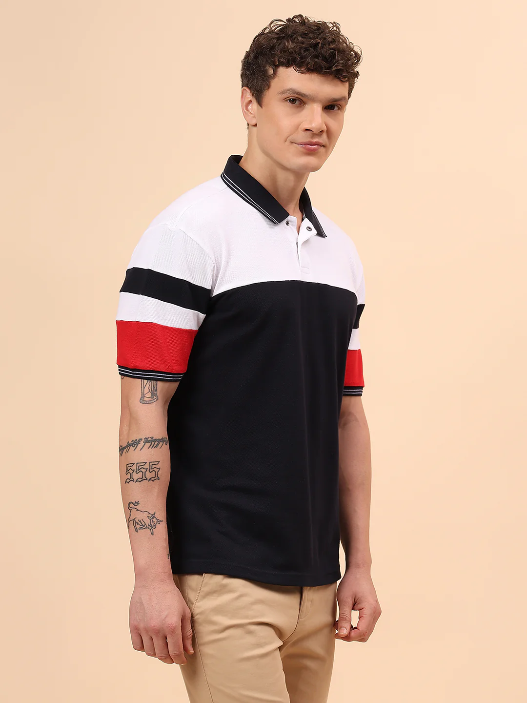 T-Shirt for Men | Breathable & Soft with Color Fastness Regular Fit Polo Neck Poly Cotton Fabric Colour Block Pattern - Image 5