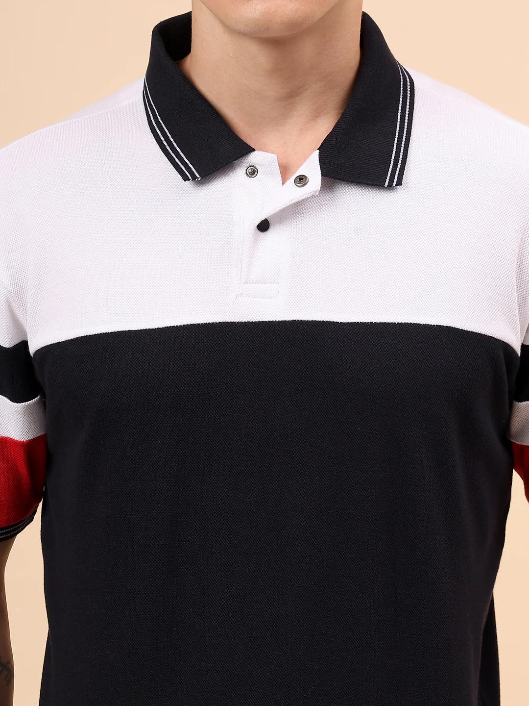T-Shirt for Men | Breathable & Soft with Color Fastness Regular Fit Polo Neck Poly Cotton Fabric Colour Block Pattern - Image 7