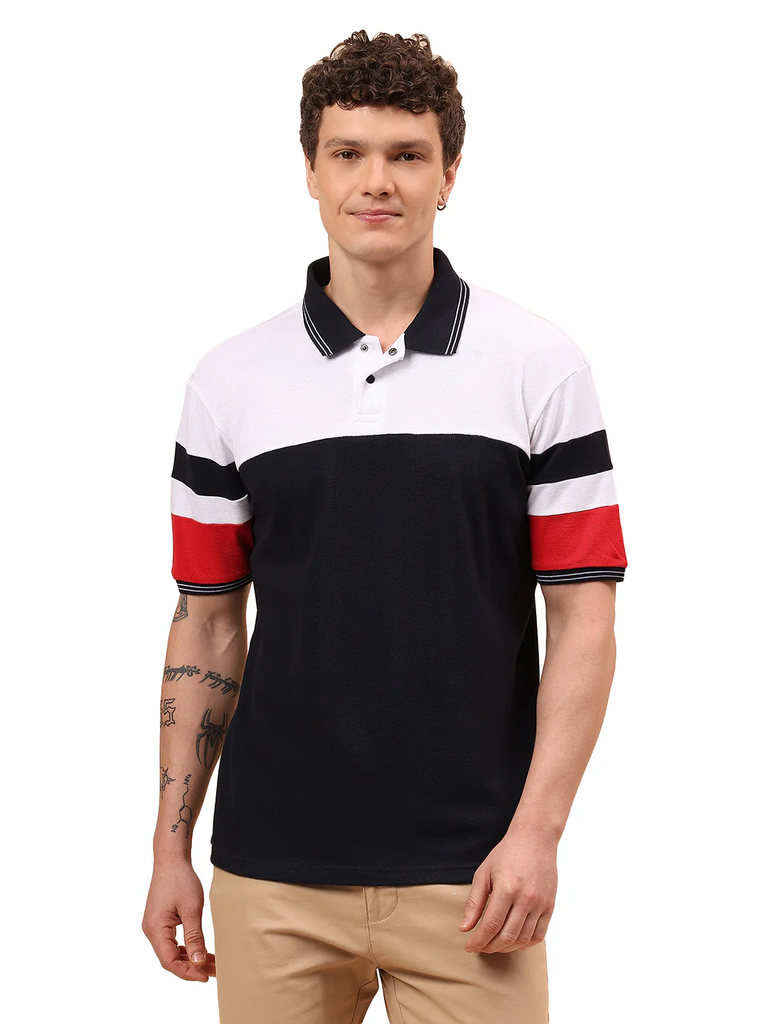 T-Shirt for Men | Breathable & Soft with Color Fastness Regular Fit Polo Neck Poly Cotton Fabric Colour Block Pattern - Image 9