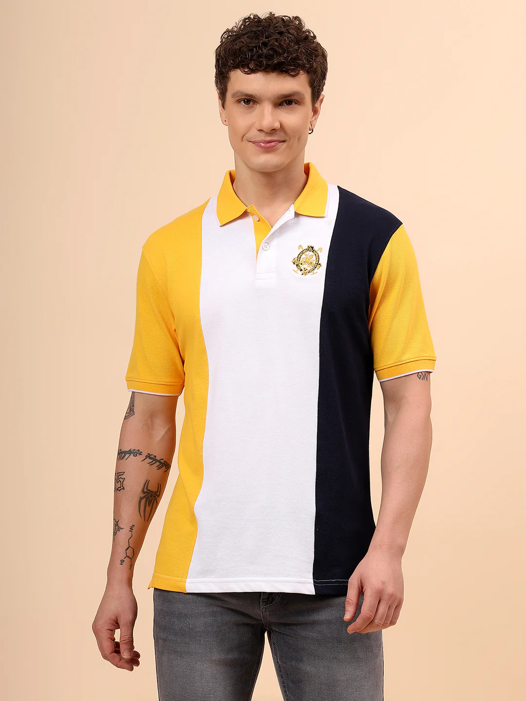 T-Shirt for Men | Breathable & Soft with Color Fastness Regular Fit Polo Neck Poly Cotton Fabric Colour Block Pattern - Image 3