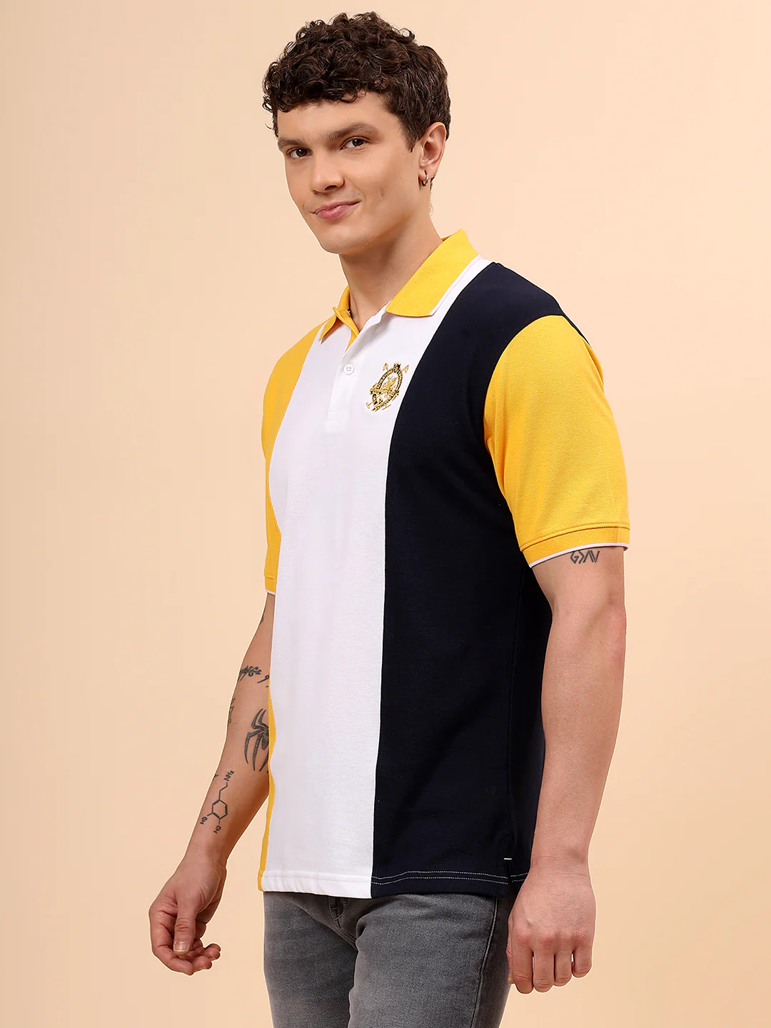 T-Shirt for Men | Breathable & Soft with Color Fastness Regular Fit Polo Neck Poly Cotton Fabric Colour Block Pattern - Image 4