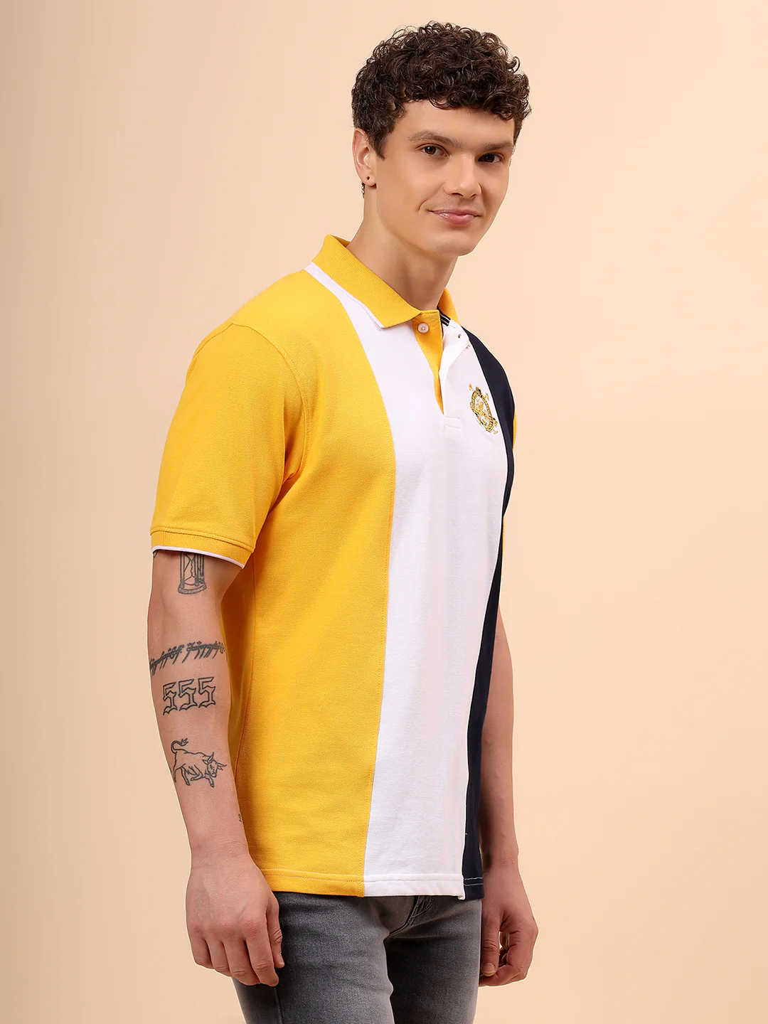 T-Shirt for Men | Breathable & Soft with Color Fastness Regular Fit Polo Neck Poly Cotton Fabric Colour Block Pattern - Image 5