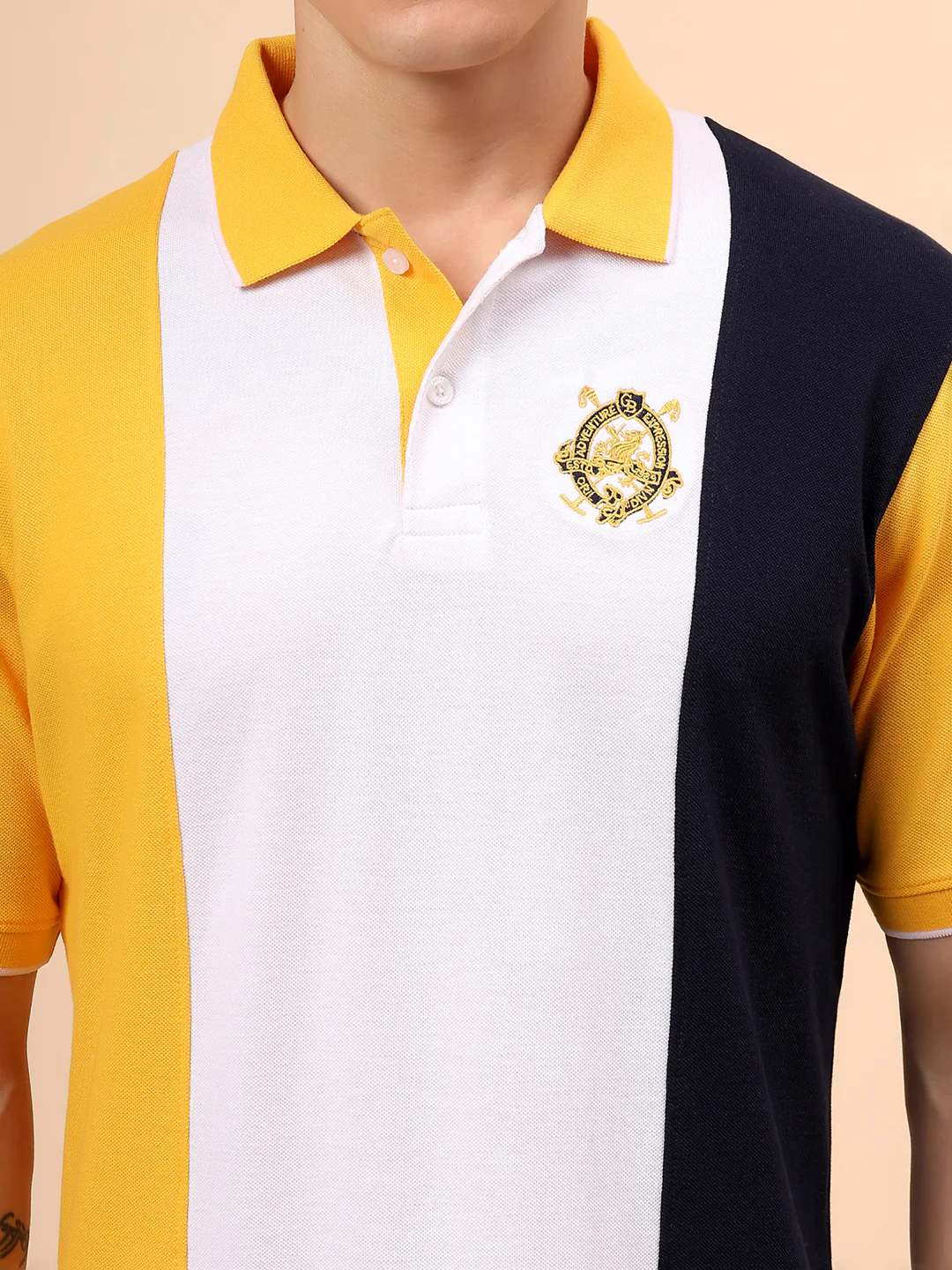 T-Shirt for Men | Breathable & Soft with Color Fastness Regular Fit Polo Neck Poly Cotton Fabric Colour Block Pattern - Image 7
