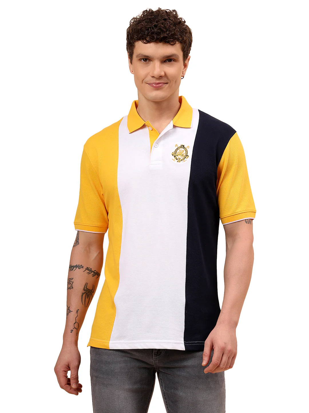 T-Shirt for Men | Breathable & Soft with Color Fastness Regular Fit Polo Neck Poly Cotton Fabric Colour Block Pattern - Image 9