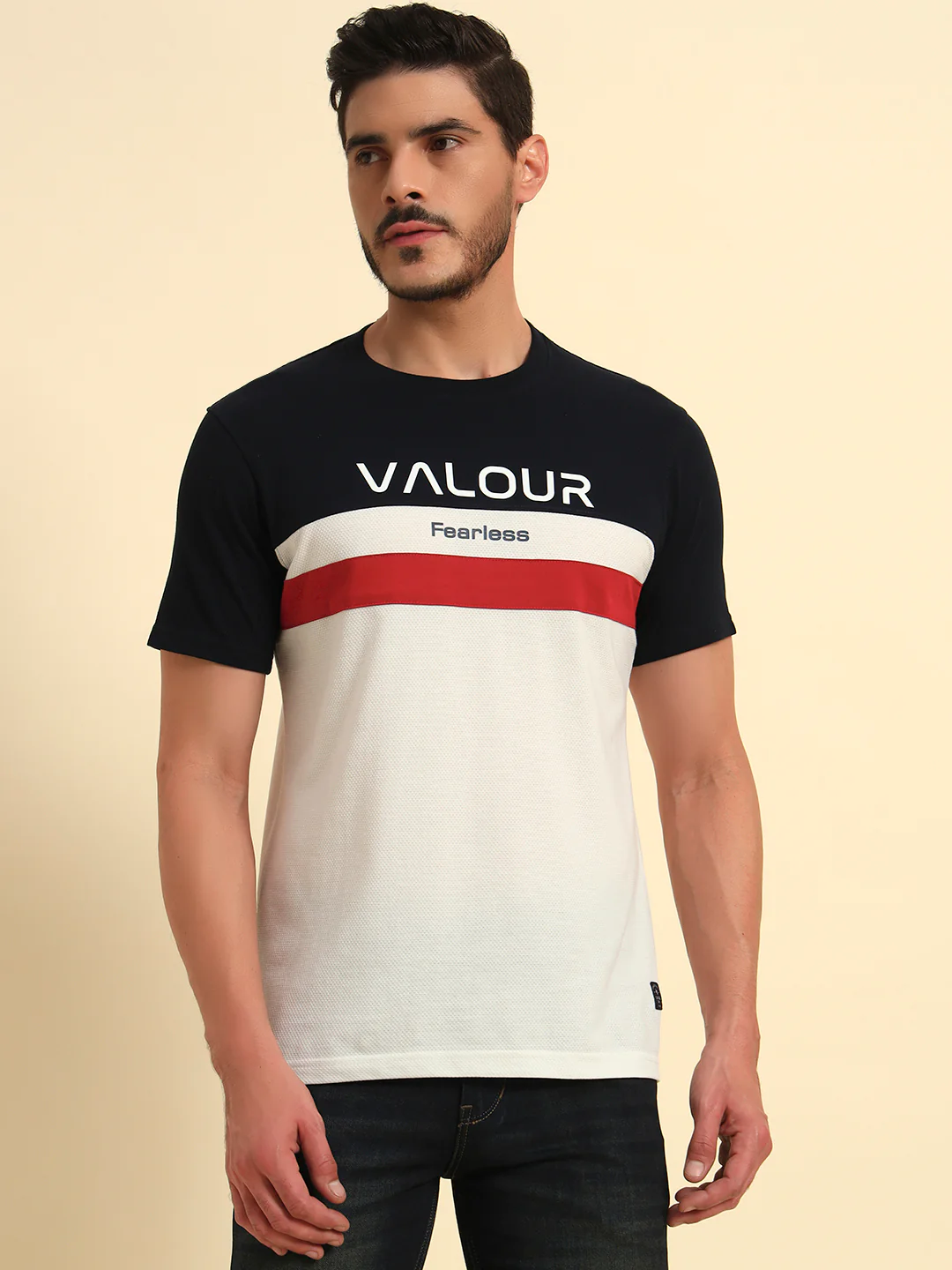 T-Shirt for Men | Breathable & Soft with Color Fastness Regular Fit Round Neck Poly Cotton Fabric Colour Block Pattern - Image 3