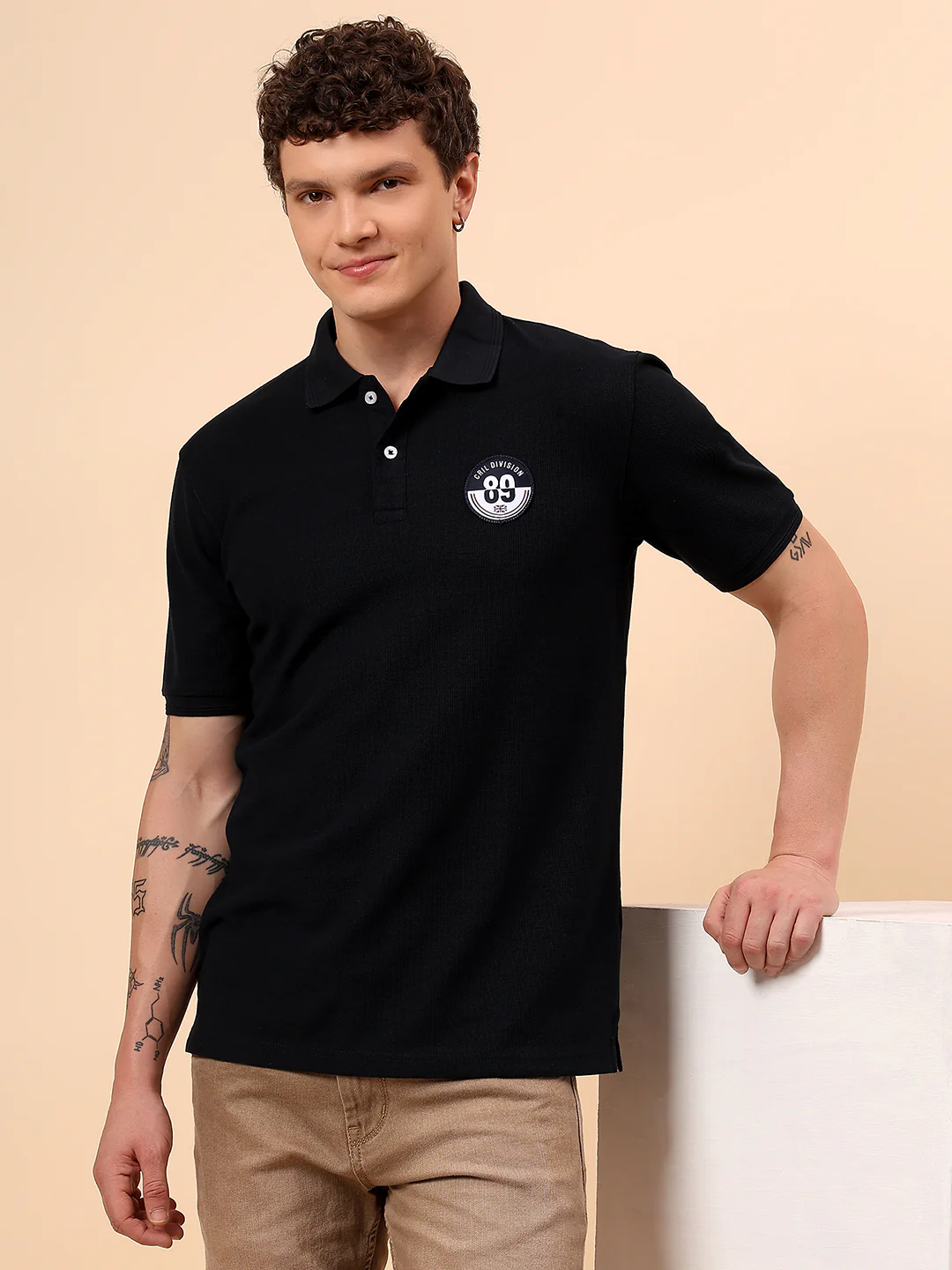 T-Shirt for Men | Breathable & Soft with Color Fastness Regular Fit Polo Neck Poly Cotton Fabric Solid Pattern - Image 2