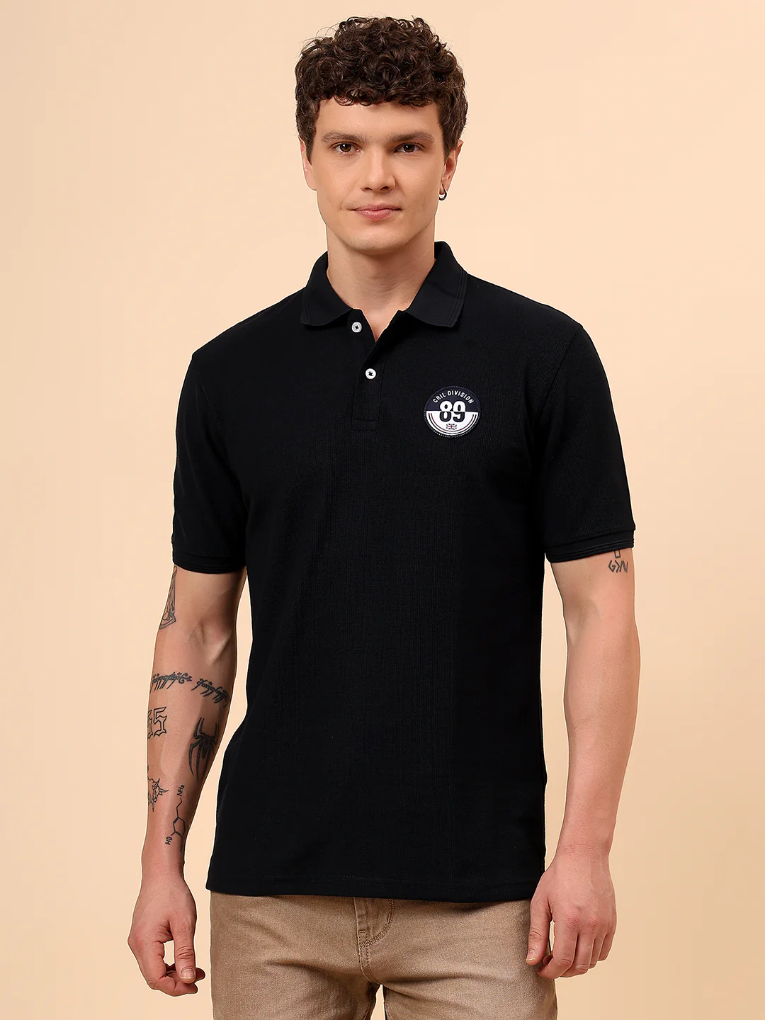 T-Shirt for Men | Breathable & Soft with Color Fastness Regular Fit Polo Neck Poly Cotton Fabric Solid Pattern - Image 3