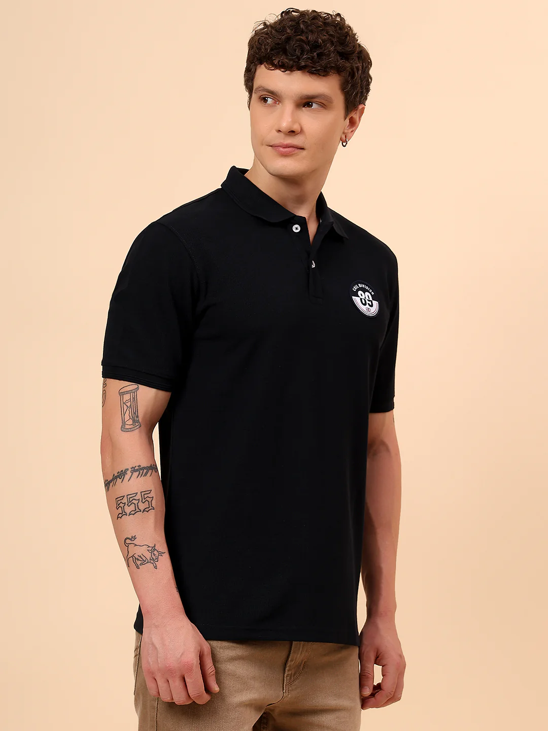 T-Shirt for Men | Breathable & Soft with Color Fastness Regular Fit Polo Neck Poly Cotton Fabric Solid Pattern - Image 5