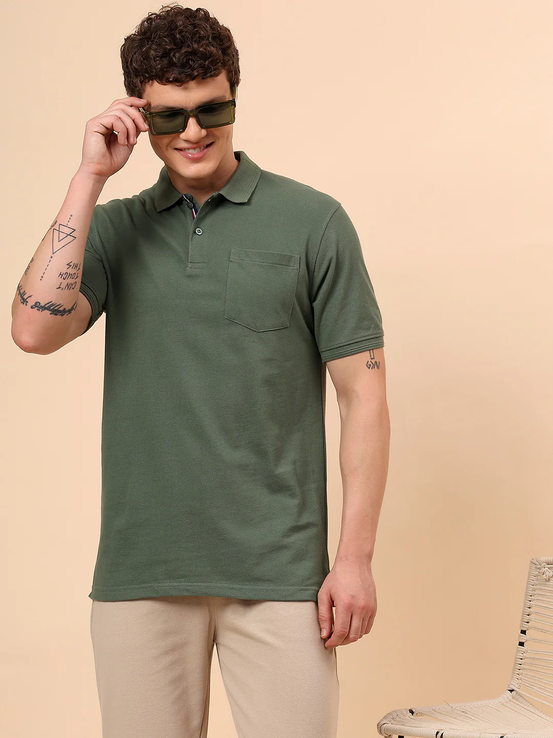 T-Shirt for Men | Breathable & Soft with Color Fastness Regular Fit Polo Neck Poly Cotton Fabric Solid Pattern - Image 2
