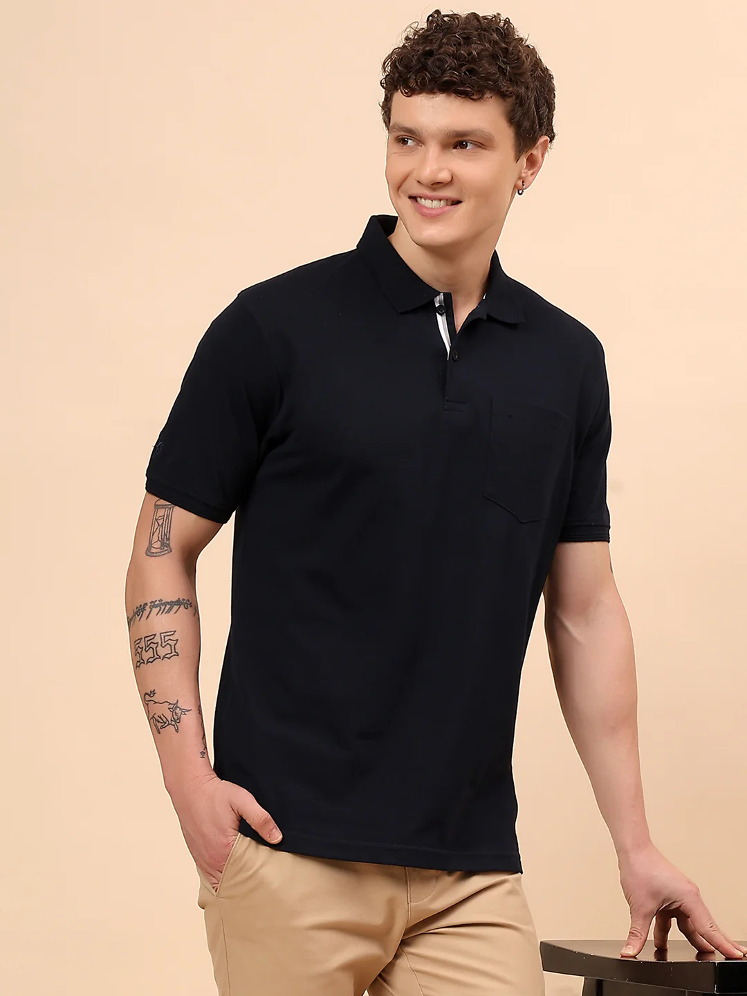 T-Shirt for Men | Breathable & Soft with Color Fastness Regular Fit Polo Neck Poly Cotton Fabric Solid Pattern - Image 2