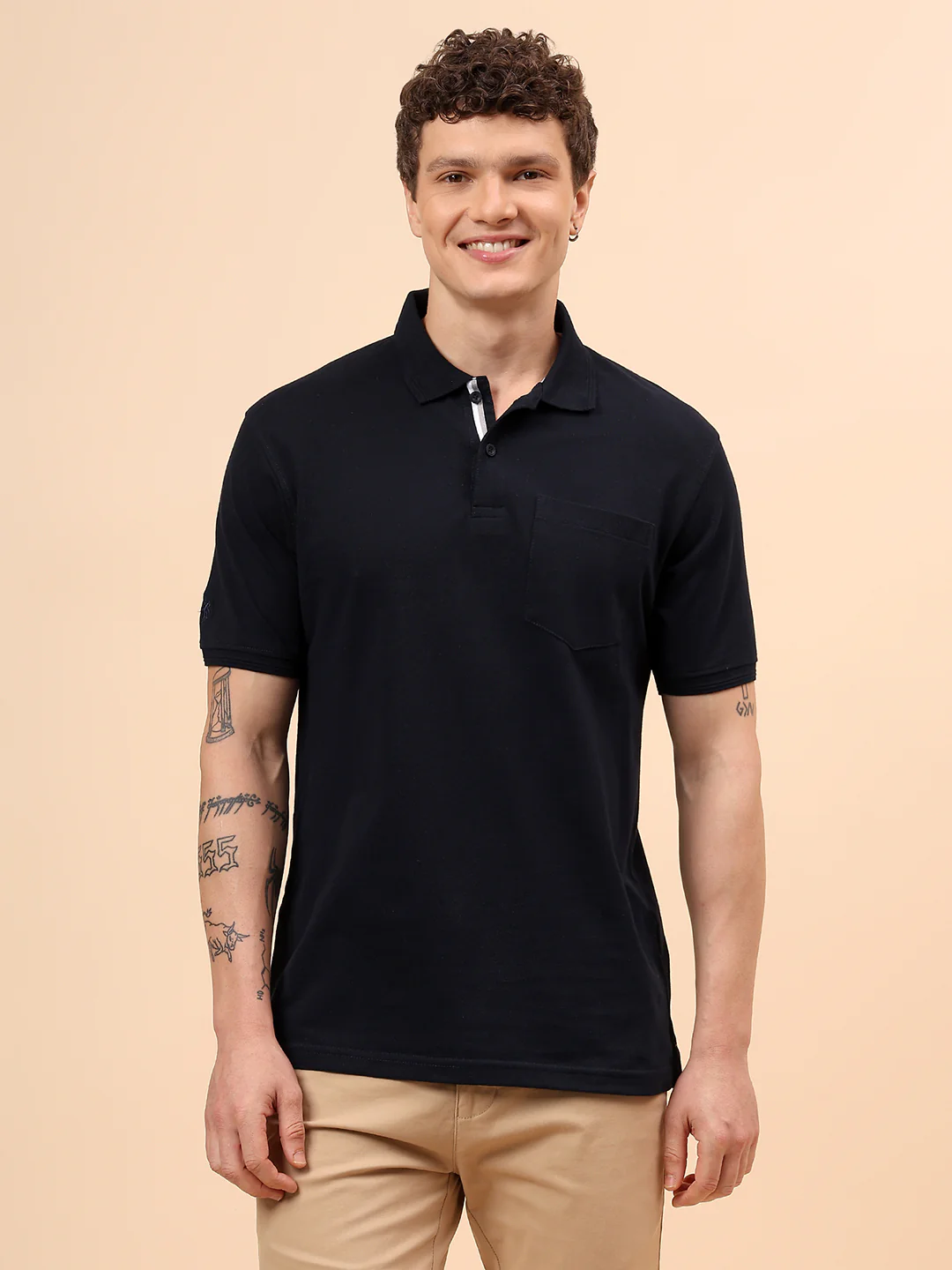 T-Shirt for Men | Breathable & Soft with Color Fastness Regular Fit Polo Neck Poly Cotton Fabric Solid Pattern - Image 3