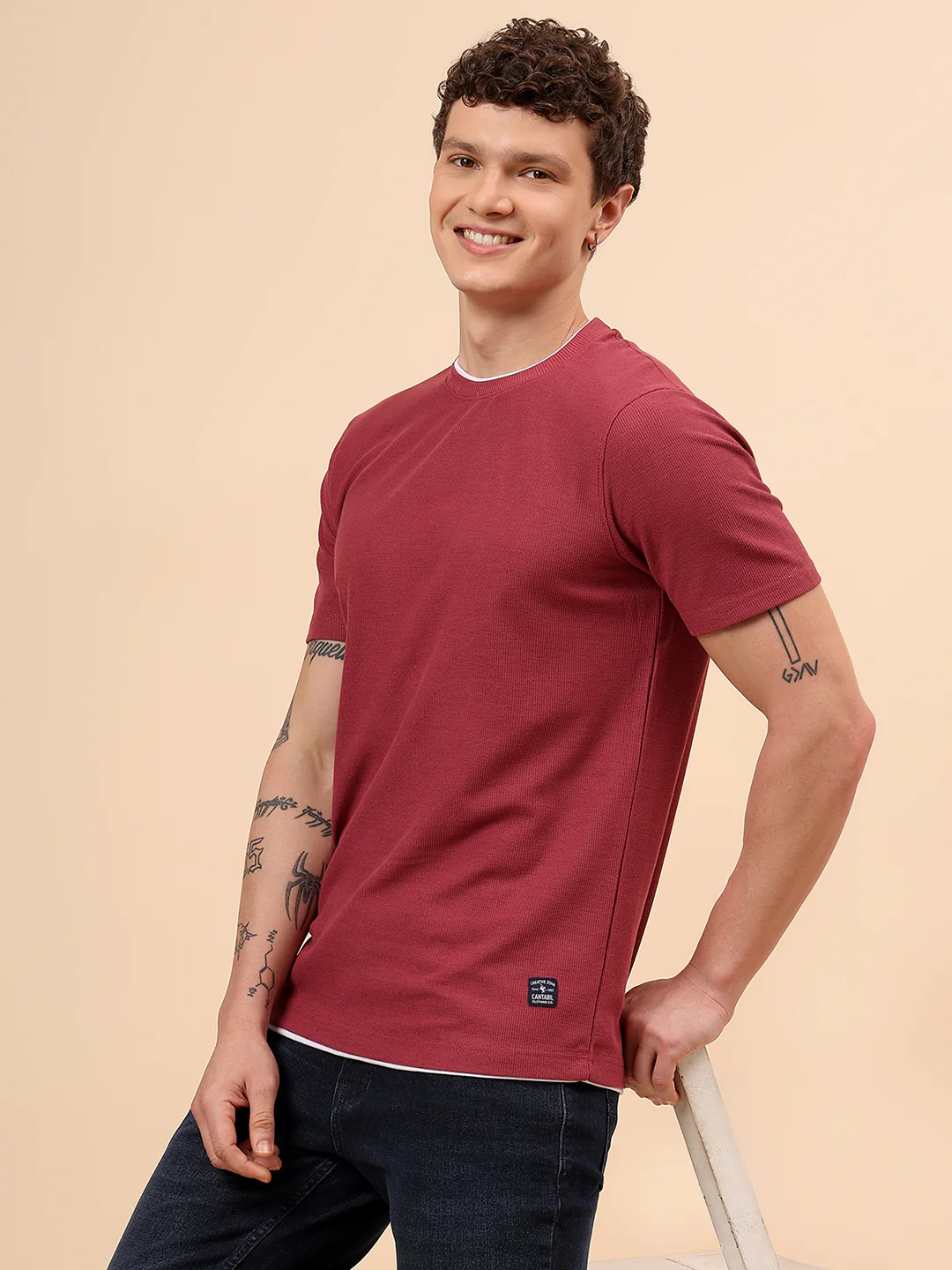 T-Shirt for Men | Breathable & Soft with Color Fastness Regular Fit Round Neck Poly Cotton Fabric Solid Pattern - Image 2