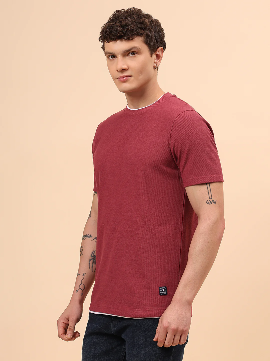 T-Shirt for Men | Breathable & Soft with Color Fastness Regular Fit Round Neck Poly Cotton Fabric Solid Pattern - Image 4