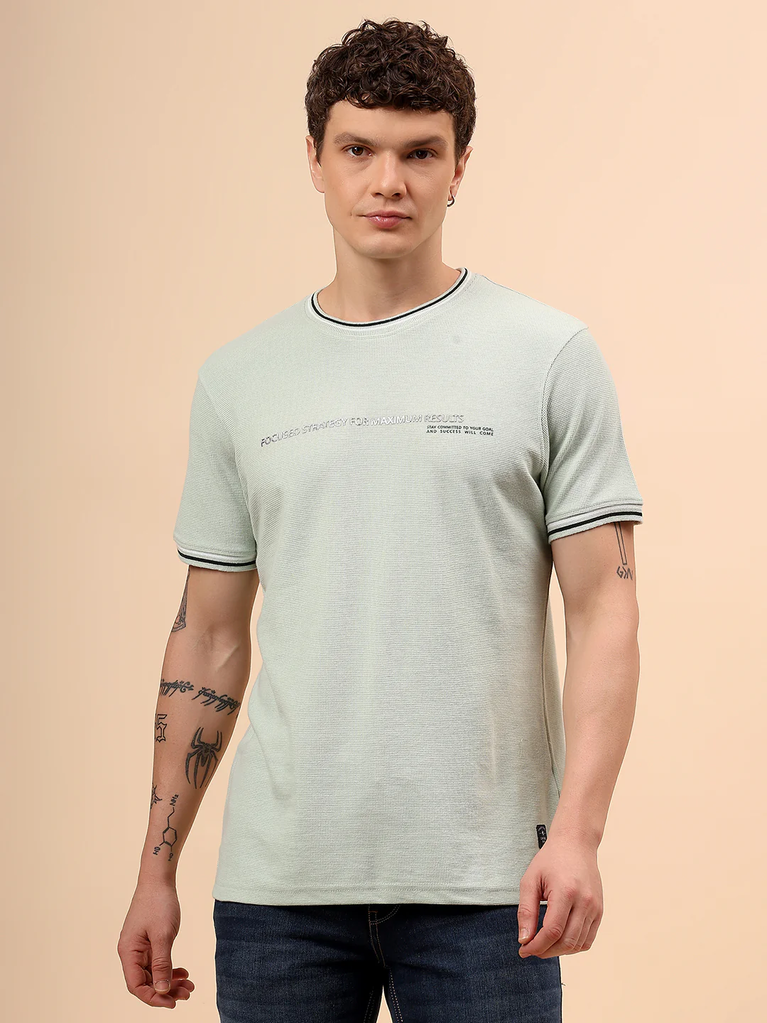 T-Shirt for Men | Breathable & Soft with Color Fastness Regular Fit Round Neck Poly Cotton Fabric Printed Pattern - Image 3