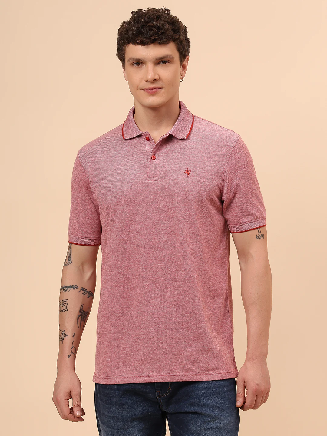T-Shirt for Men | Breathable & Soft with Color Fastness Regular Fit Polo Neck Poly Cotton Fabric Solid Pattern - Image 3