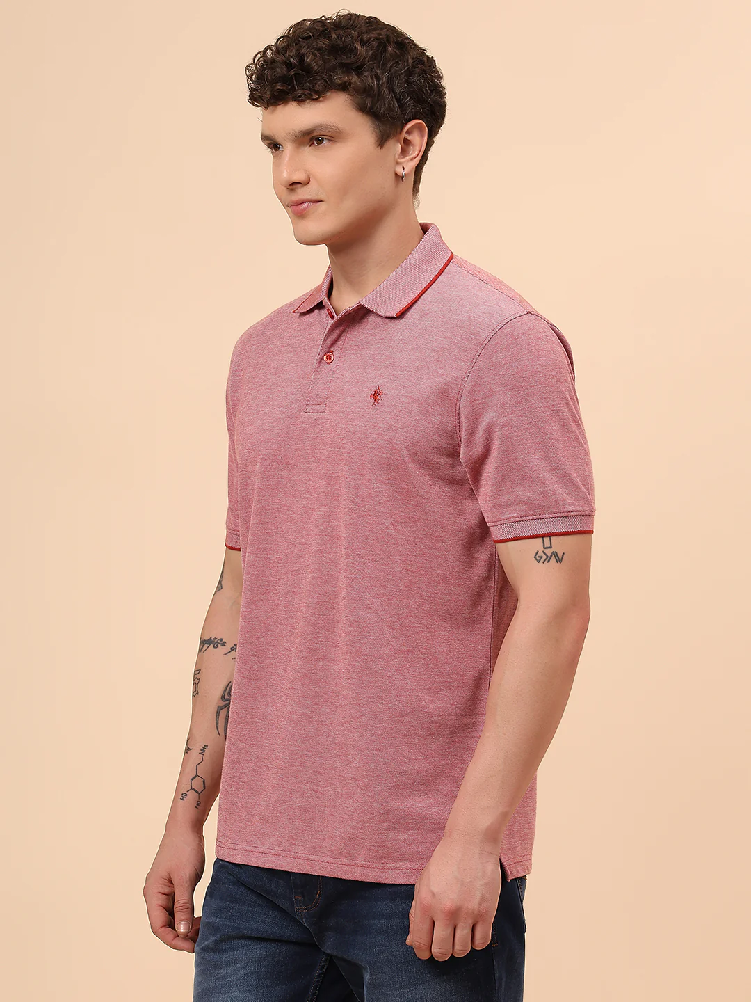 T-Shirt for Men | Breathable & Soft with Color Fastness Regular Fit Polo Neck Poly Cotton Fabric Solid Pattern - Image 4